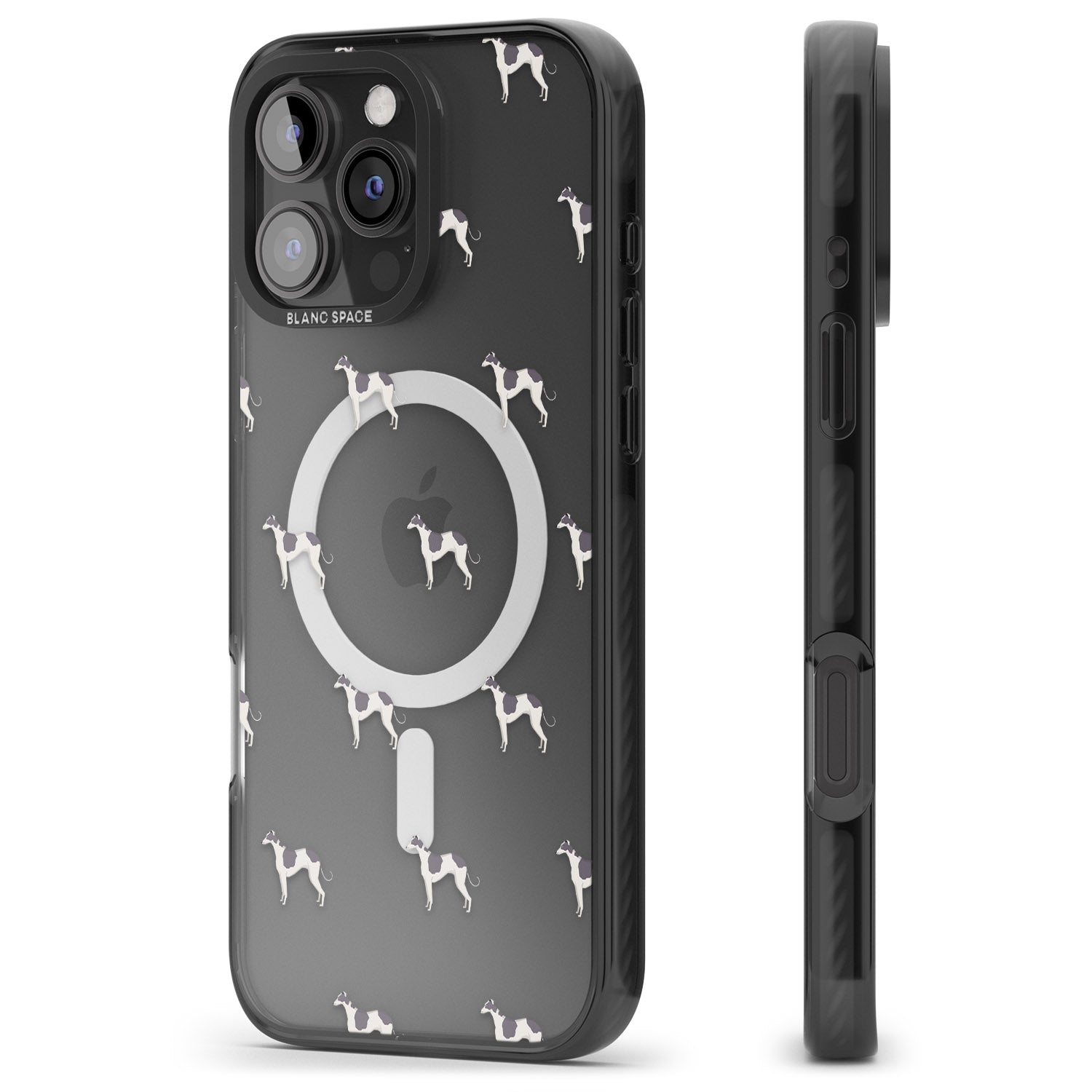 iPhone 16 Pro Max Greyhound Dog Pattern Clear Black Impact Phone Case