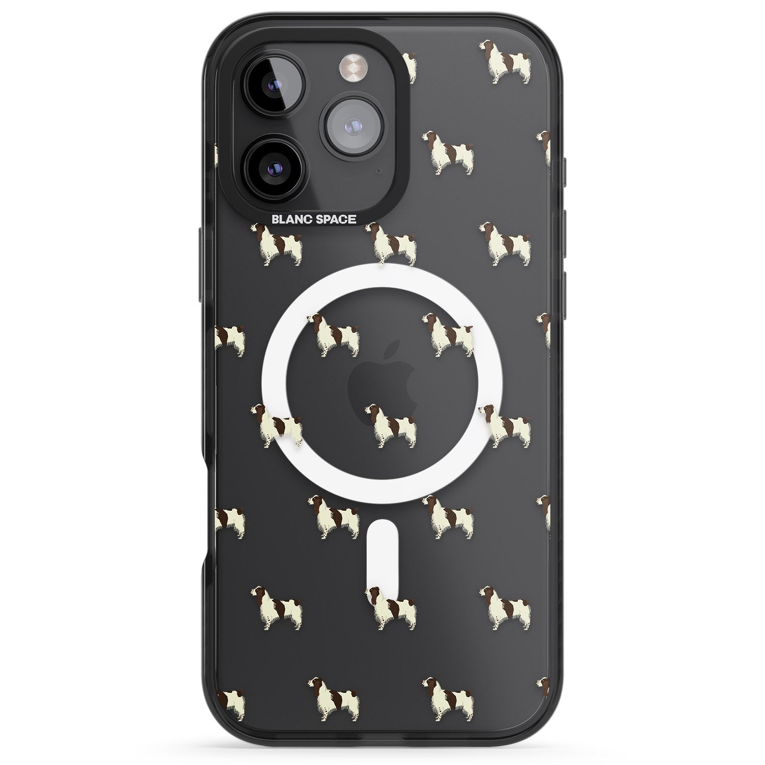 iPhone 16 Pro Max English Springer Spaniel Dog Pattern Clear Black Impact Phone Case
