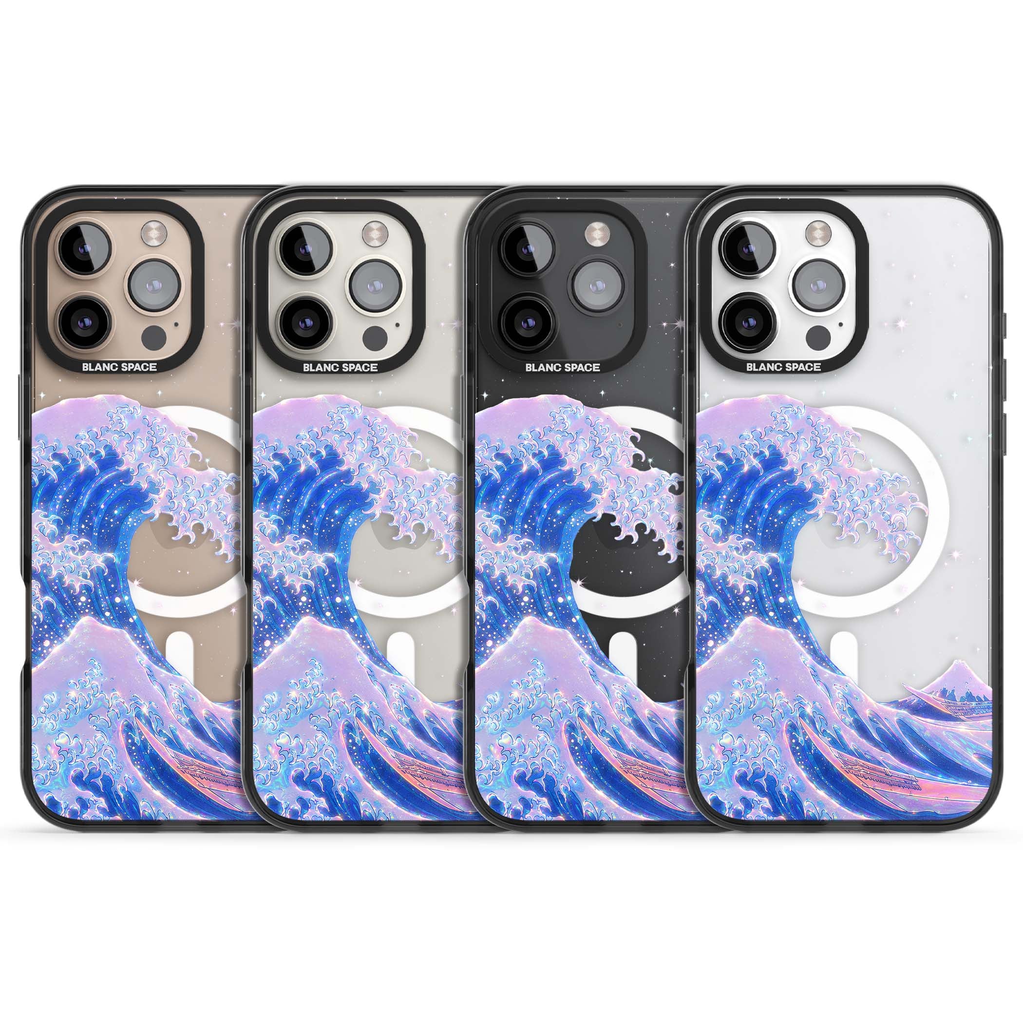The Great Wave In Opal japanese iPhone case | Black Impact Magsafe case for iPhone 16 Pro, iPhone 16 Pro Max