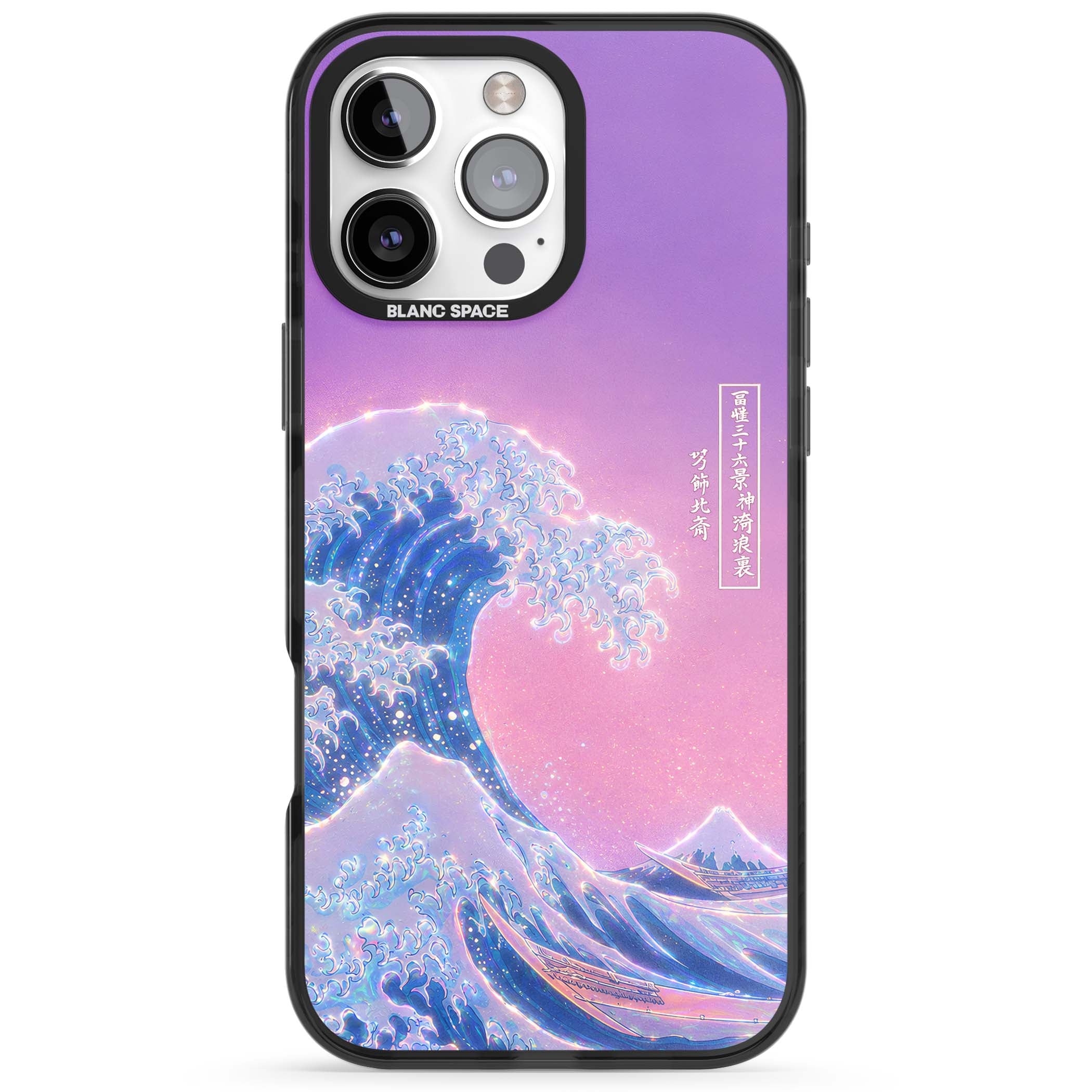 The Great Opal Wave Japanese iPhone case featuring Hokusai's great wave in iridescent pastels with lilac sky and Mou | Black Impact Magsafe case for iPhone 16 Pro, iPhone 16 Pro Max