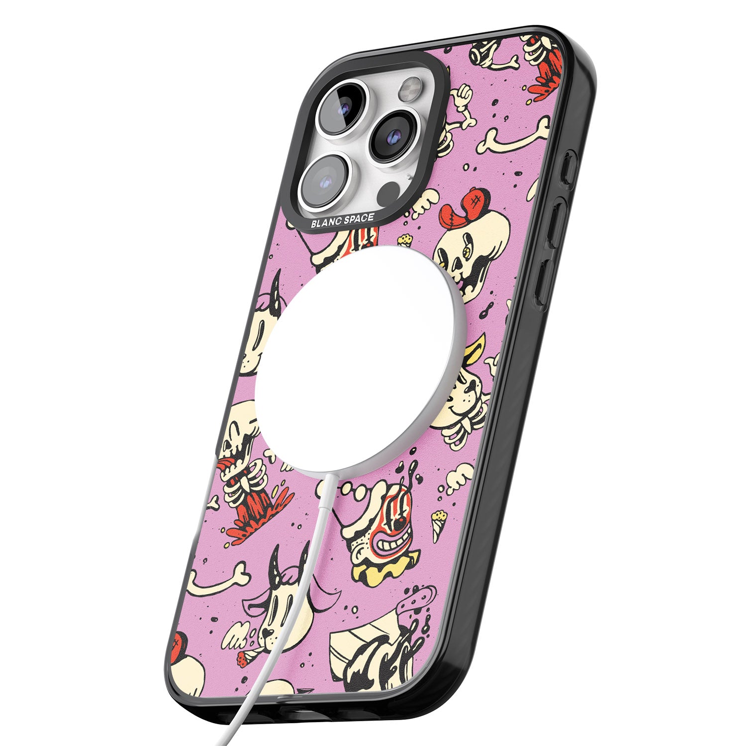 iPhone 16 Pro Max Purple Retro Halloween Pattern Black Impact Phone Case