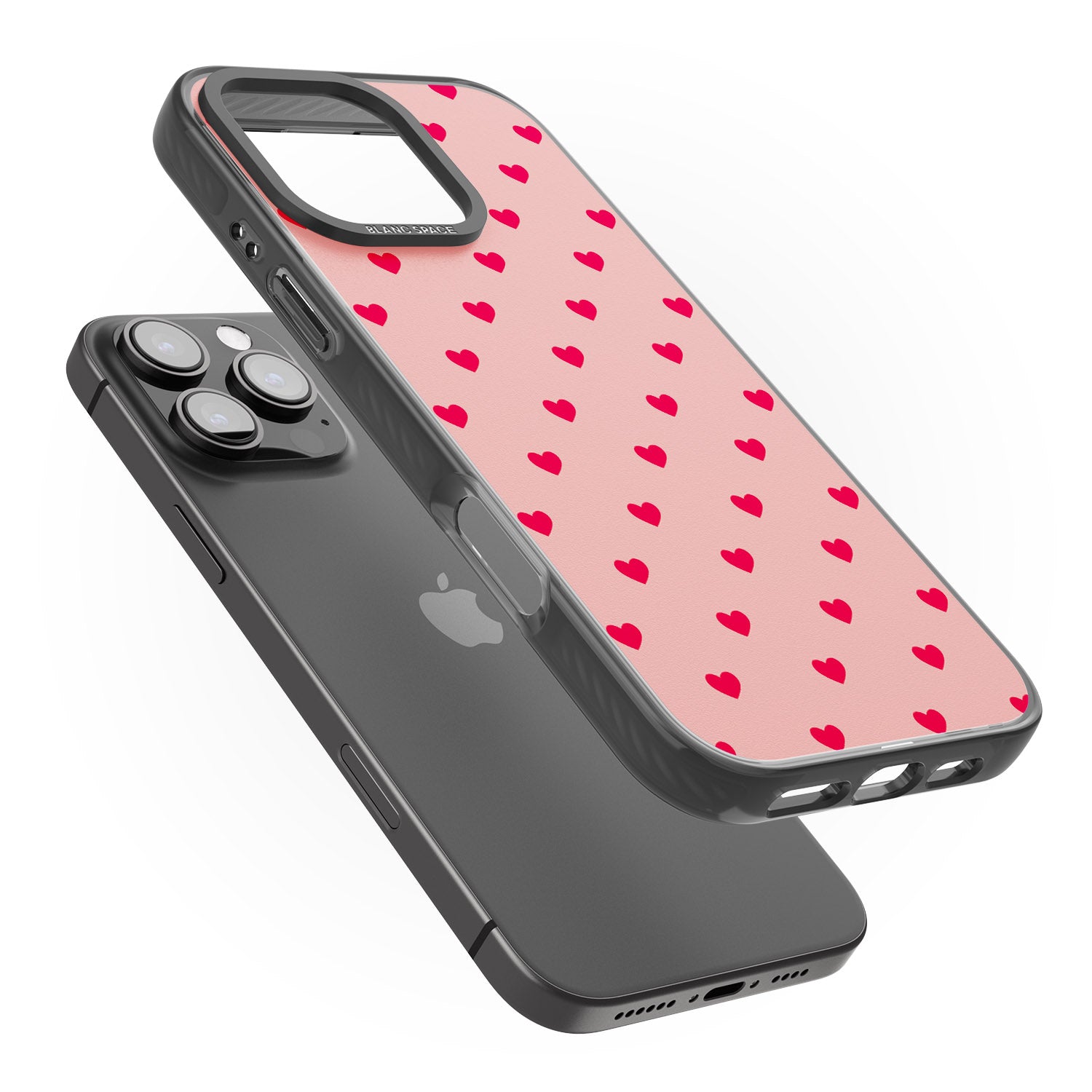 iPhone 16 Pro Max Small Heart Pattern: Red & Pink Black Impact Phone Case