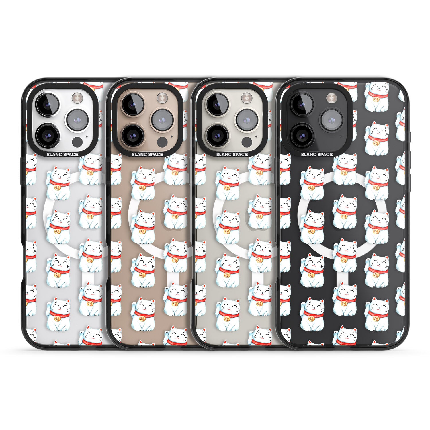 iPhone 16 Pro Max Lucky Cat Maneki-Neko Japanese Pattern Black Impact Phone Case