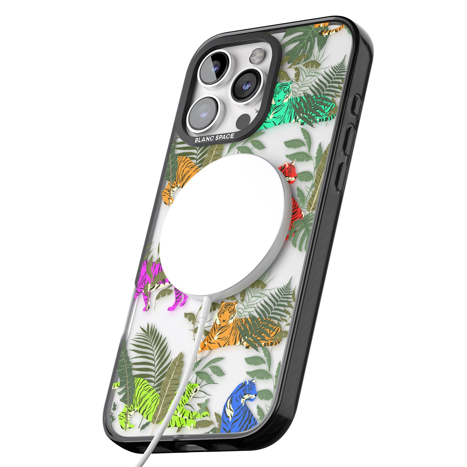 iPhone 16 Pro Max Colourful Tiger Jungle Cat Pattern Black Impact Phone Case