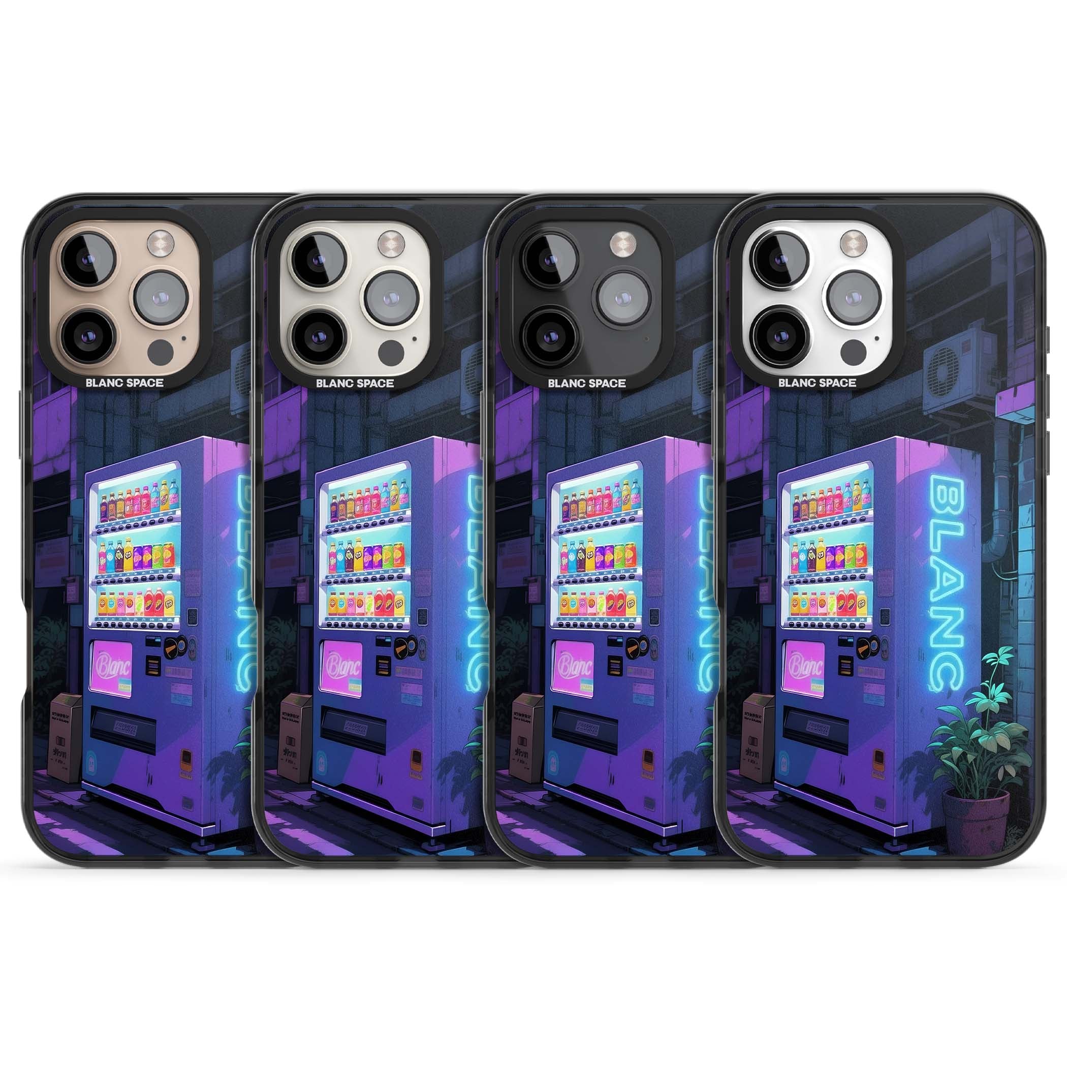 Shibuya Glow Japanese iPhone case featuring a glowing Tokyo vending machine, neon signage, and moody purple alleyway | Black Impact Magsafe case for iPhone 16 Pro, iPhone 16 Pro Max
