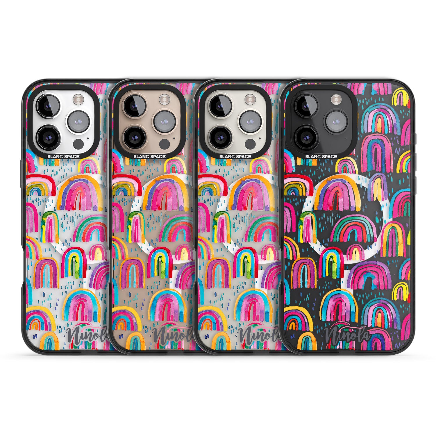 iPhone 16 Pro Max Cute Watercolor Rainbows Black Impact Phone Case