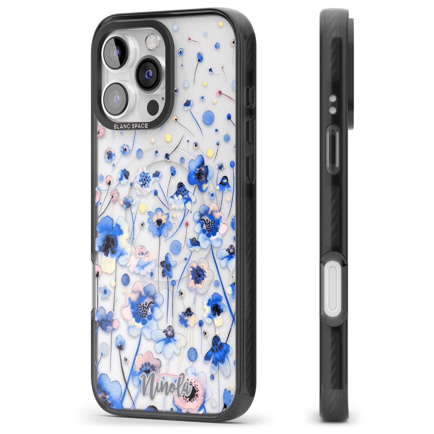 iPhone 16 Pro Max Ink Flowers Blue Black Impact Phone Case