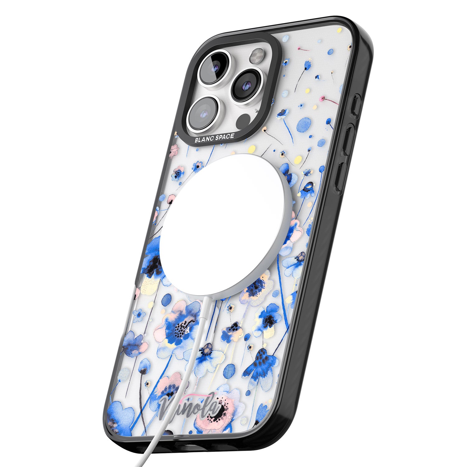 iPhone 16 Pro Max Ink Flowers Blue Black Impact Phone Case