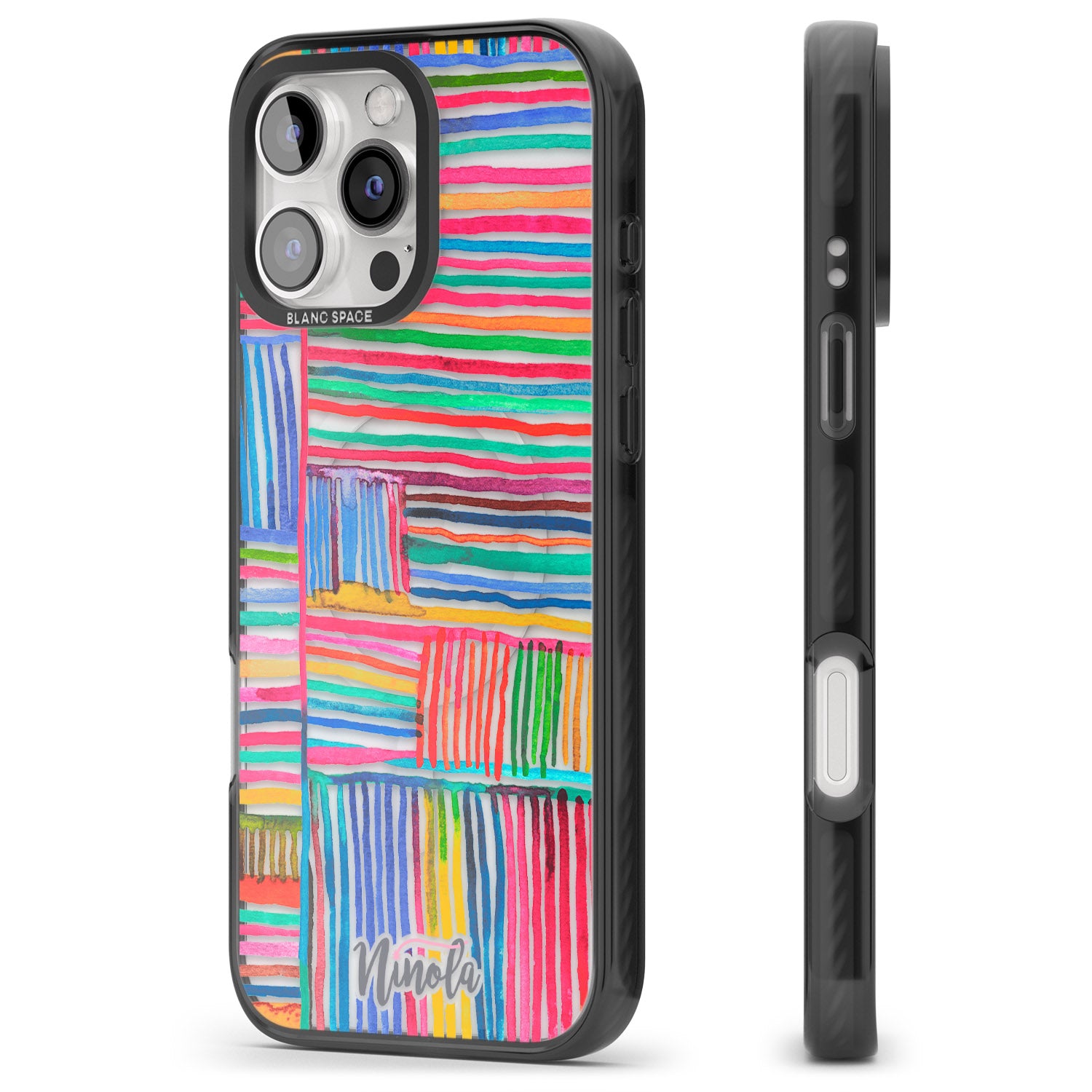 iPhone 16 Pro Max Watercolor Relaxing Lines Black Impact Phone Case