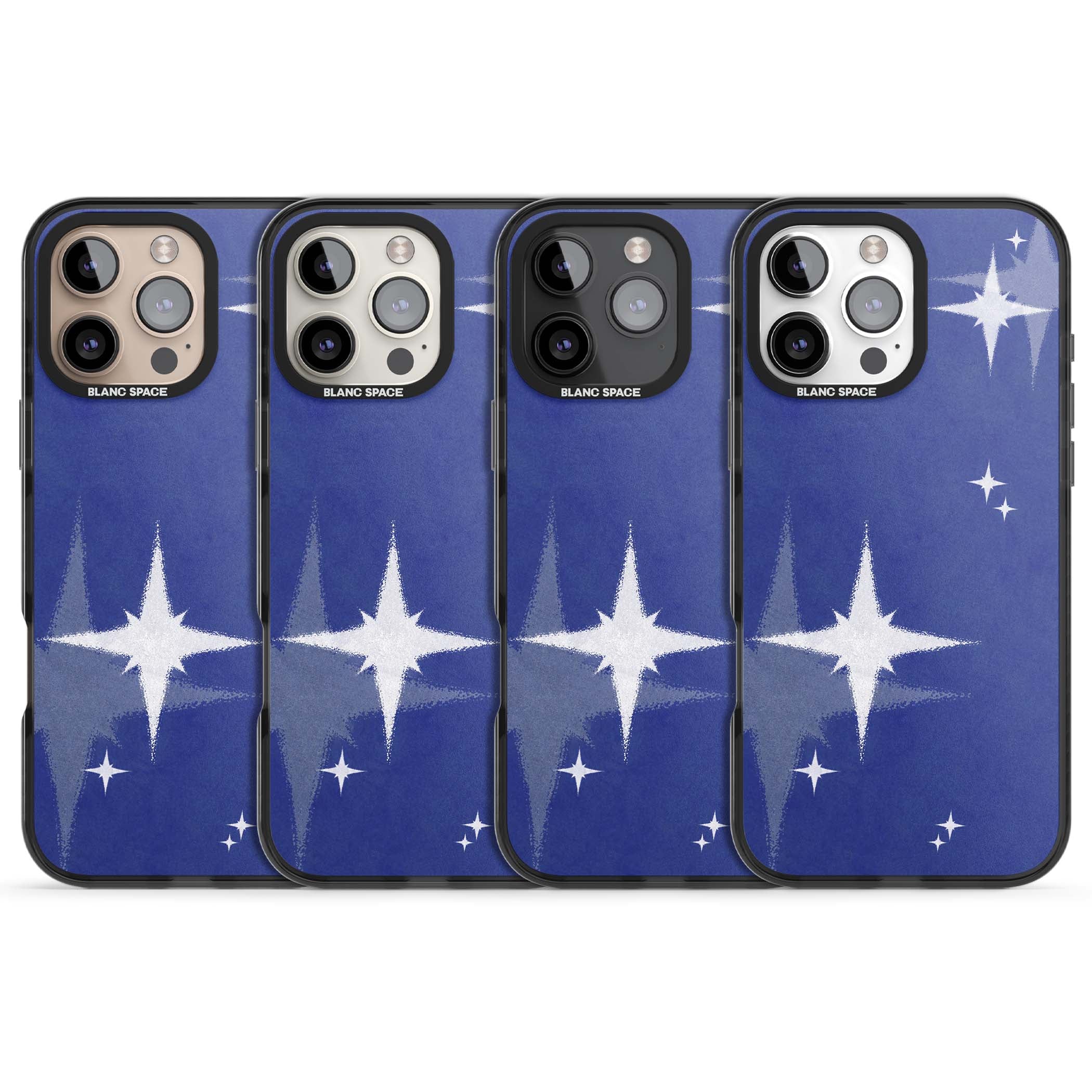 Blue Sparkle celestial iPhone case featuring sparkling silver stars on a deep blue painterly night sky | Black Impact Magsafe case for iPhone 16 Pro, iPhone 16 Pro Max