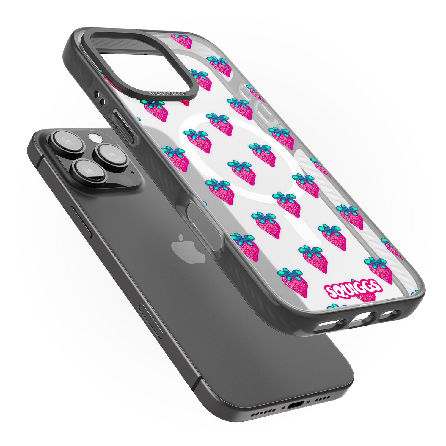 iPhone 16 Pro Max Strawberry Patch Black Impact Phone Case