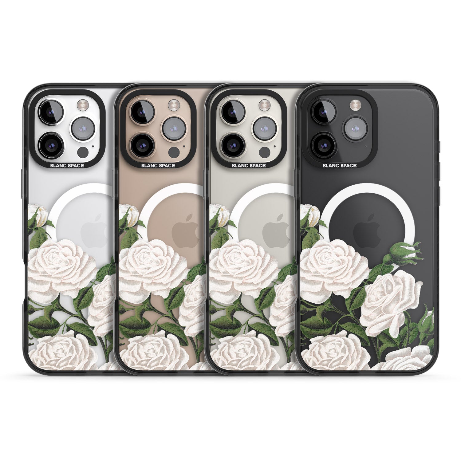 iPhone 16 Pro Max White Vintage Painted Flowers Clear Impact Phone Case + Magsafe