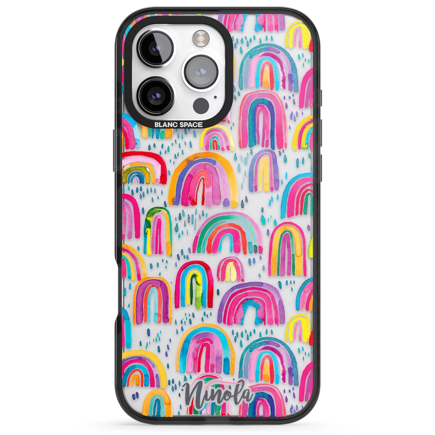 iPhone 16 Pro Max Cute Watercolor Rainbows Black Impact Phone Case