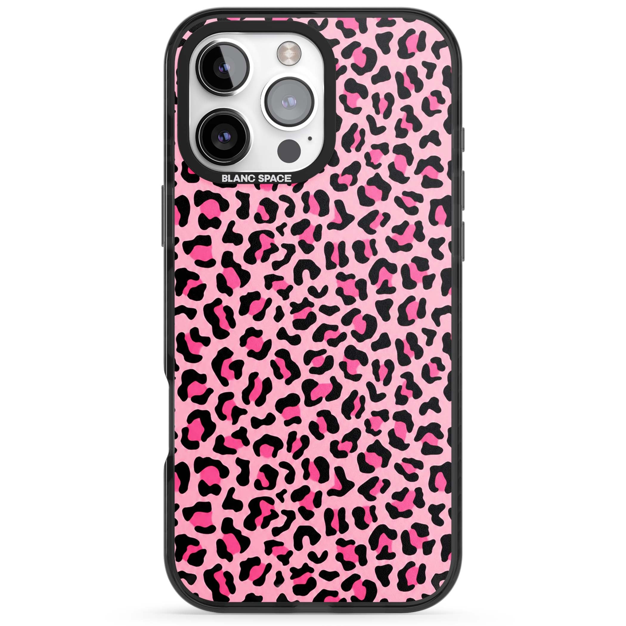 Pink Leopard baddie iPhone case | Black Impact case for iPhone 16 Pro, iPhone 16 Pro Max