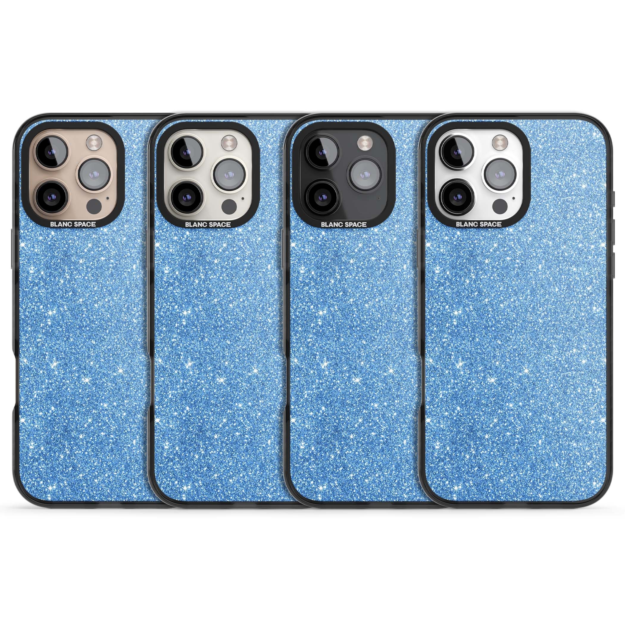 Blue Glitter blue glitter iPhone case featuring dense sparkling cerulean glitter with a glamorous shimmering finish | Black Impact case for iPhone 16 Pro, iPhone 16 Pro Max