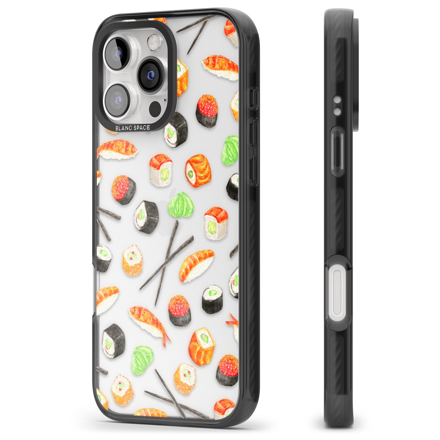 iPhone 16 Pro Max Sushi & Chopsticks Watercolour Pattern Black Impact Phone Case