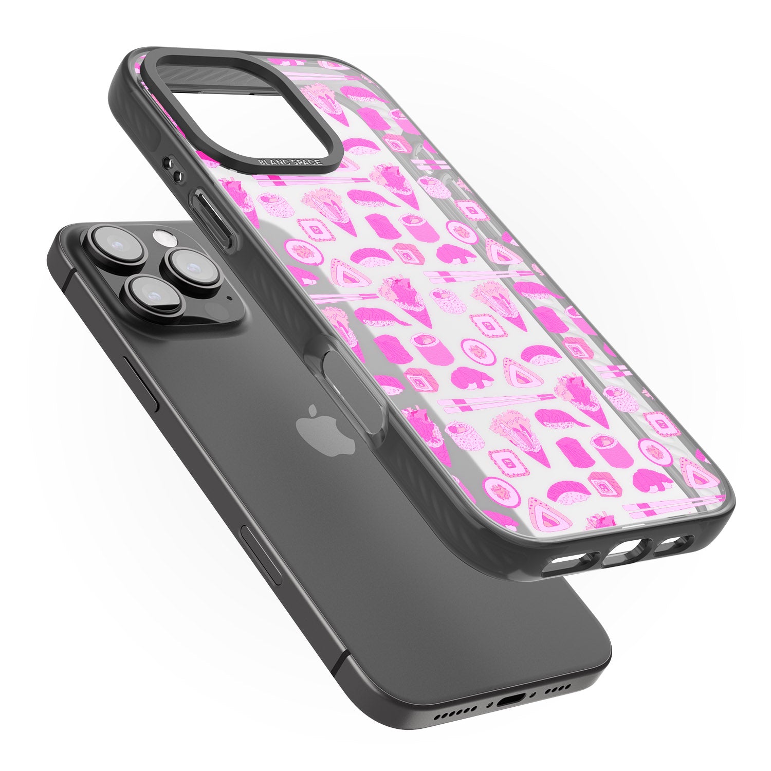 iPhone 16 Pro Max Bright Pink Sushi Pattern Black Impact Phone Case