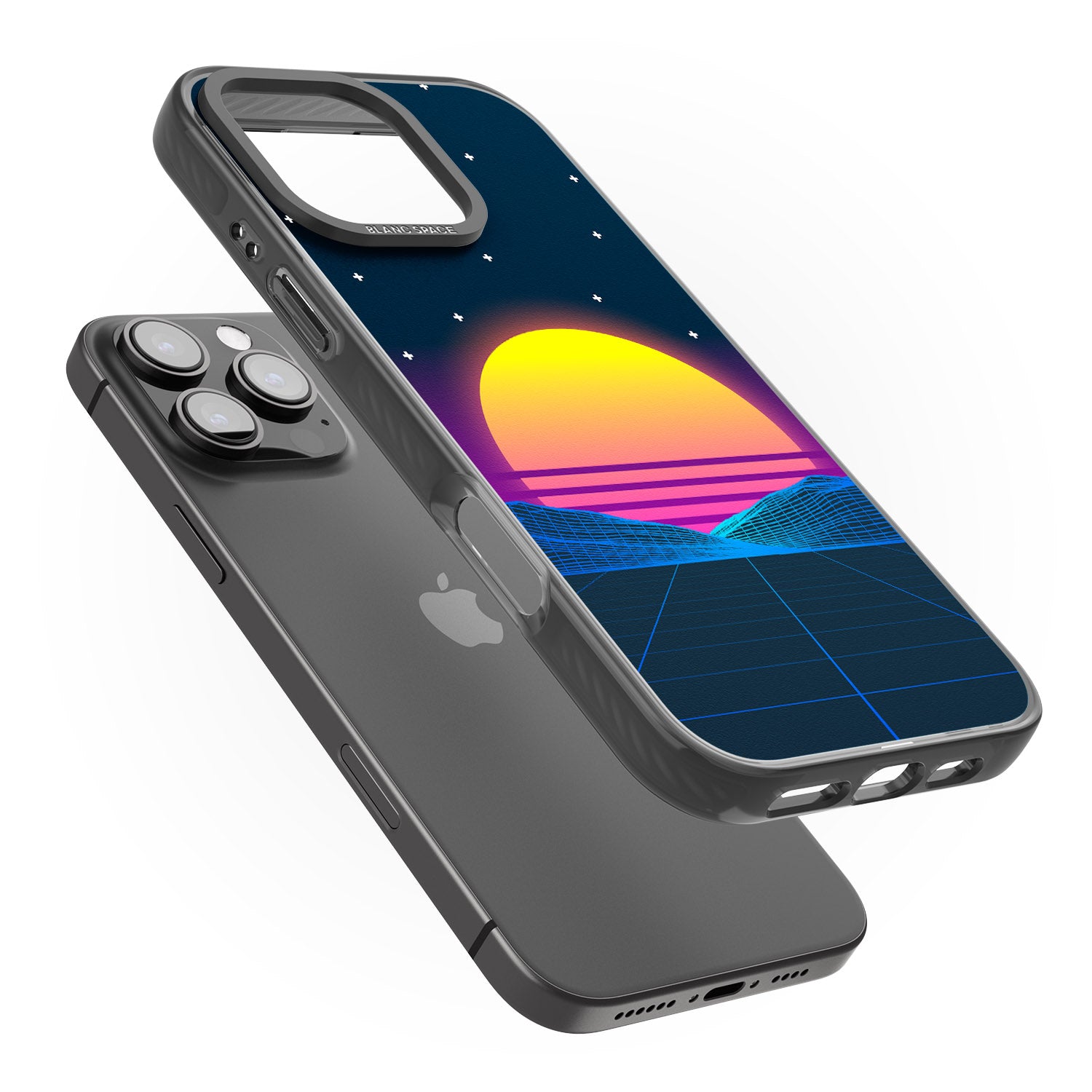 iPhone 16 Pro Max Retro Sunset Vaporwave Black Impact Phone Case