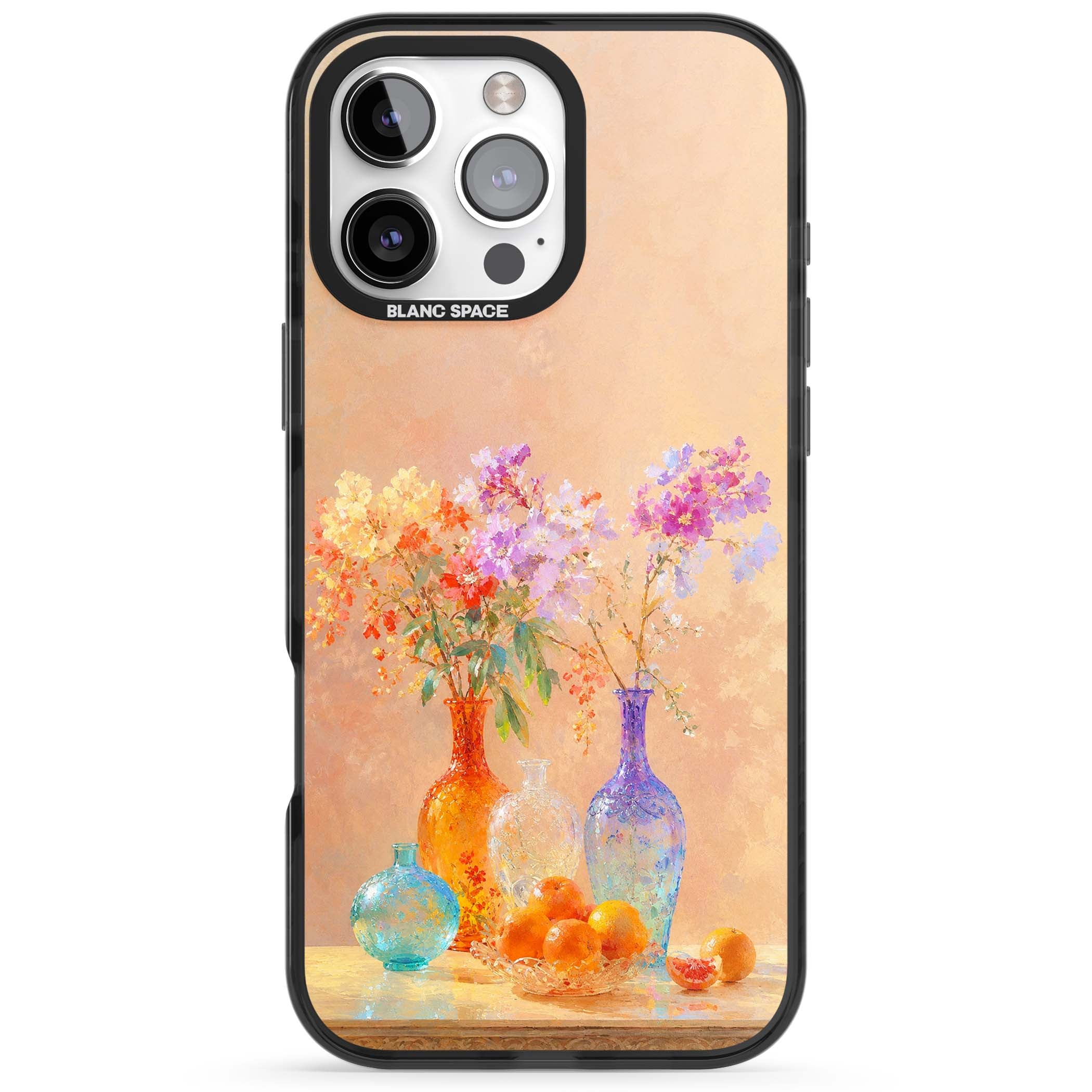 Peach Glass art iPhone case | Black Impact case for iPhone 16 Pro, iPhone 16 Pro Max