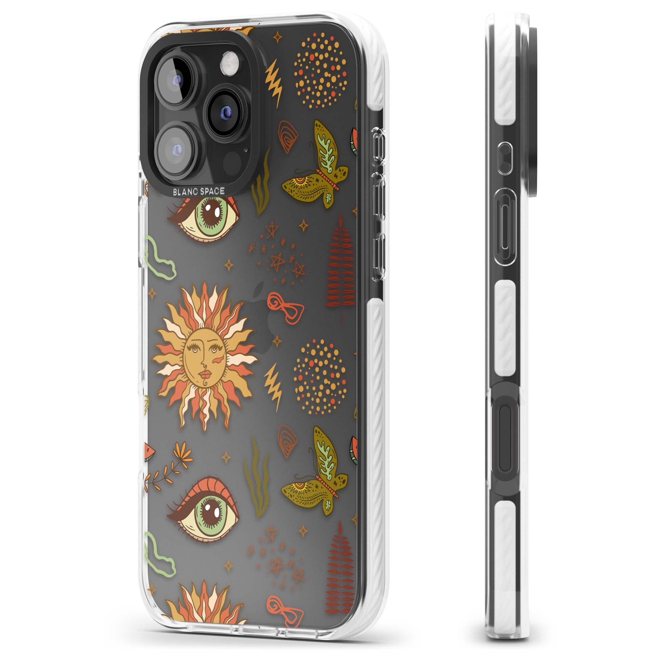 Elevate Your Phone'S Style With This Boho Celestial Sun & Eye Phone Case, Featuring A Mystical Blend Of Suns, All-Seeing Eyes, Butterflies, Stars, And