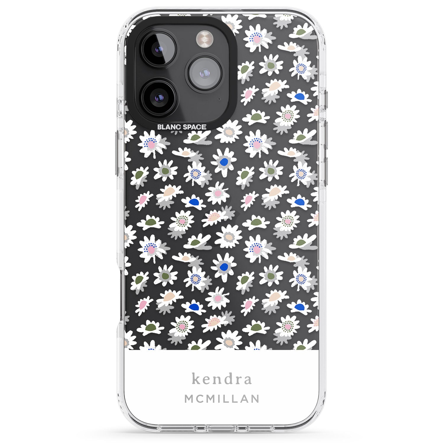 iPhone 16 Pro Max Personalised Grey & White Daisies Floral Design Black Impact Phone Case