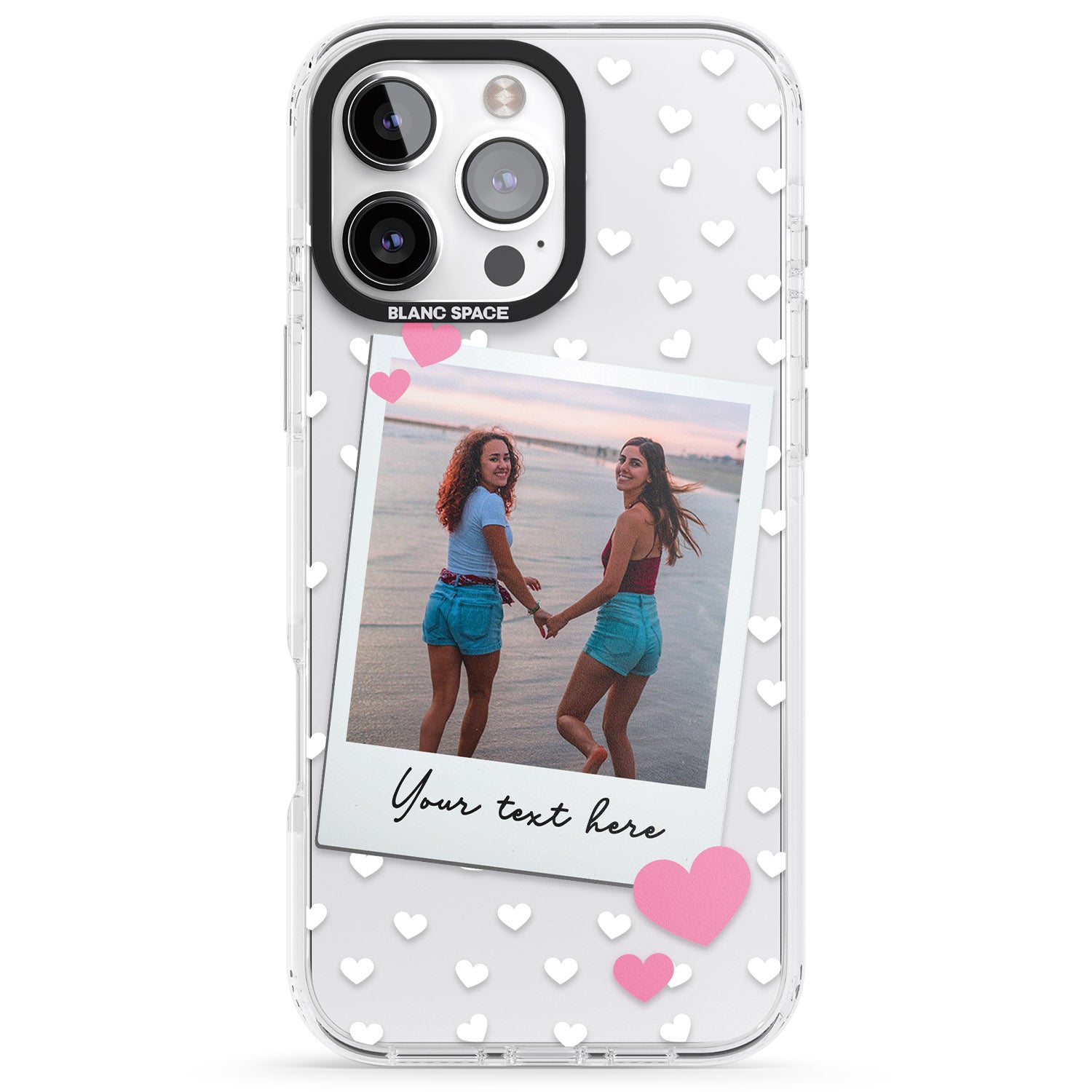 iPhone 16 Pro Max Personalised Instant Film & Hearts Photo Black Impact Phone Case