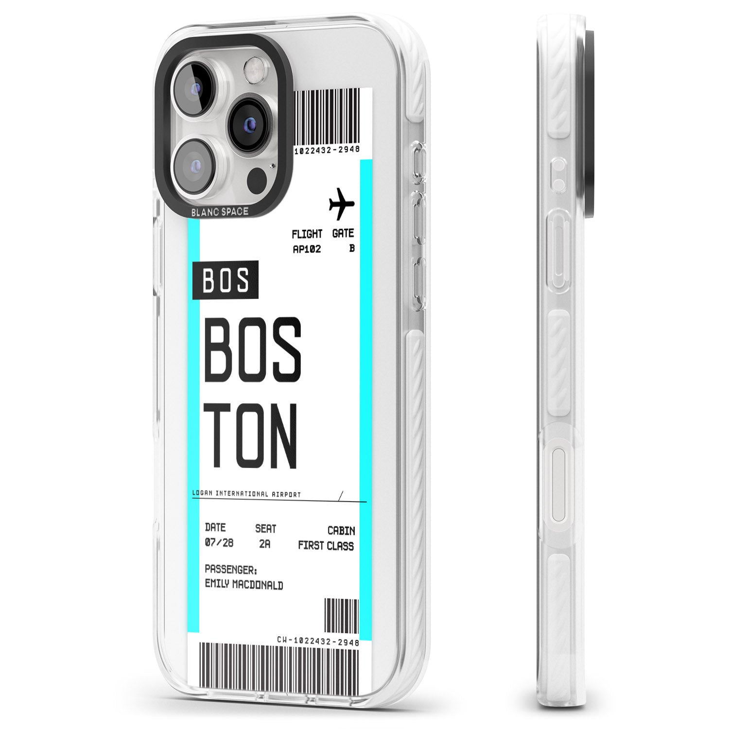 iPhone 16 Pro Max Personalised Boston Boarding Pass Black Impact Phone Case