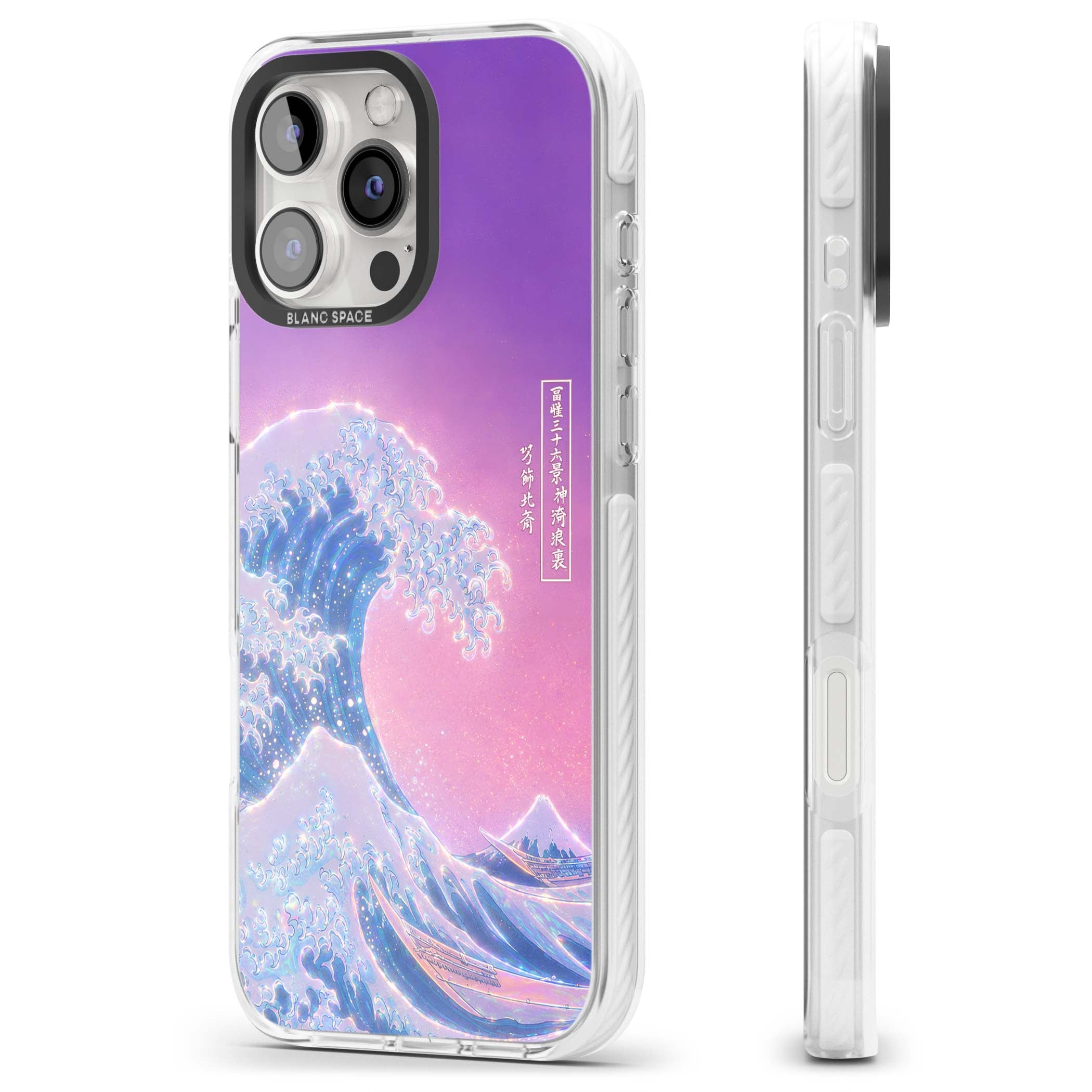 The Great Opal Wave Japanese iPhone case featuring Hokusai's great wave in iridescent pastels with lilac sky and Mou | Clear Impact case for iPhone 16 Pro, iPhone 16 Pro Max