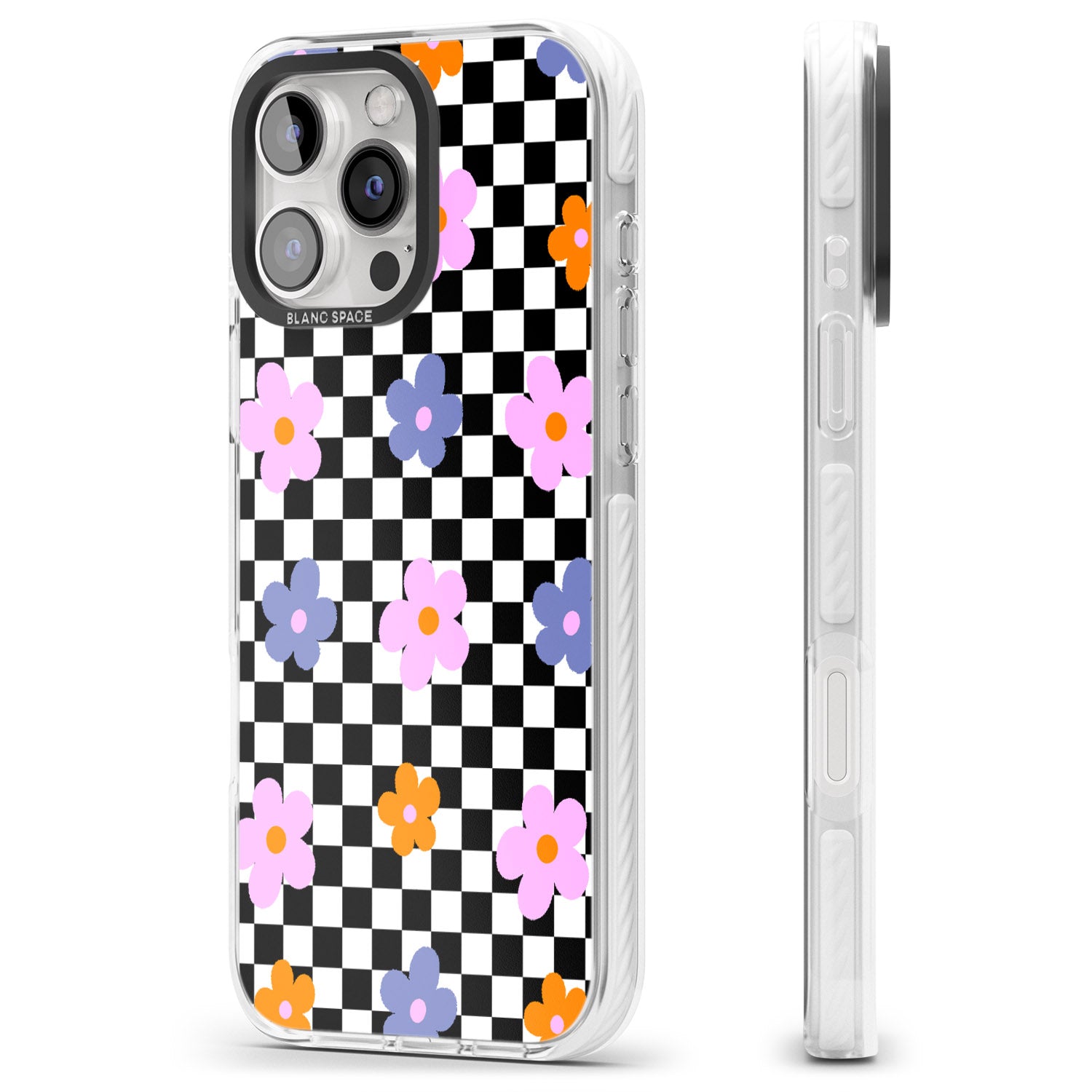 iPhone 16 Pro Max Checkered Blossom Black Impact Phone Case