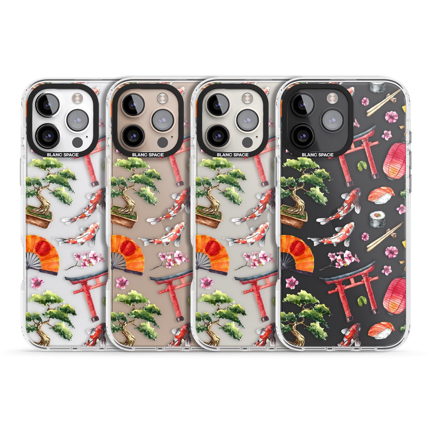 iPhone 16 Pro Max Mixed Japanese Watercolour Pattern Black Impact Phone Case