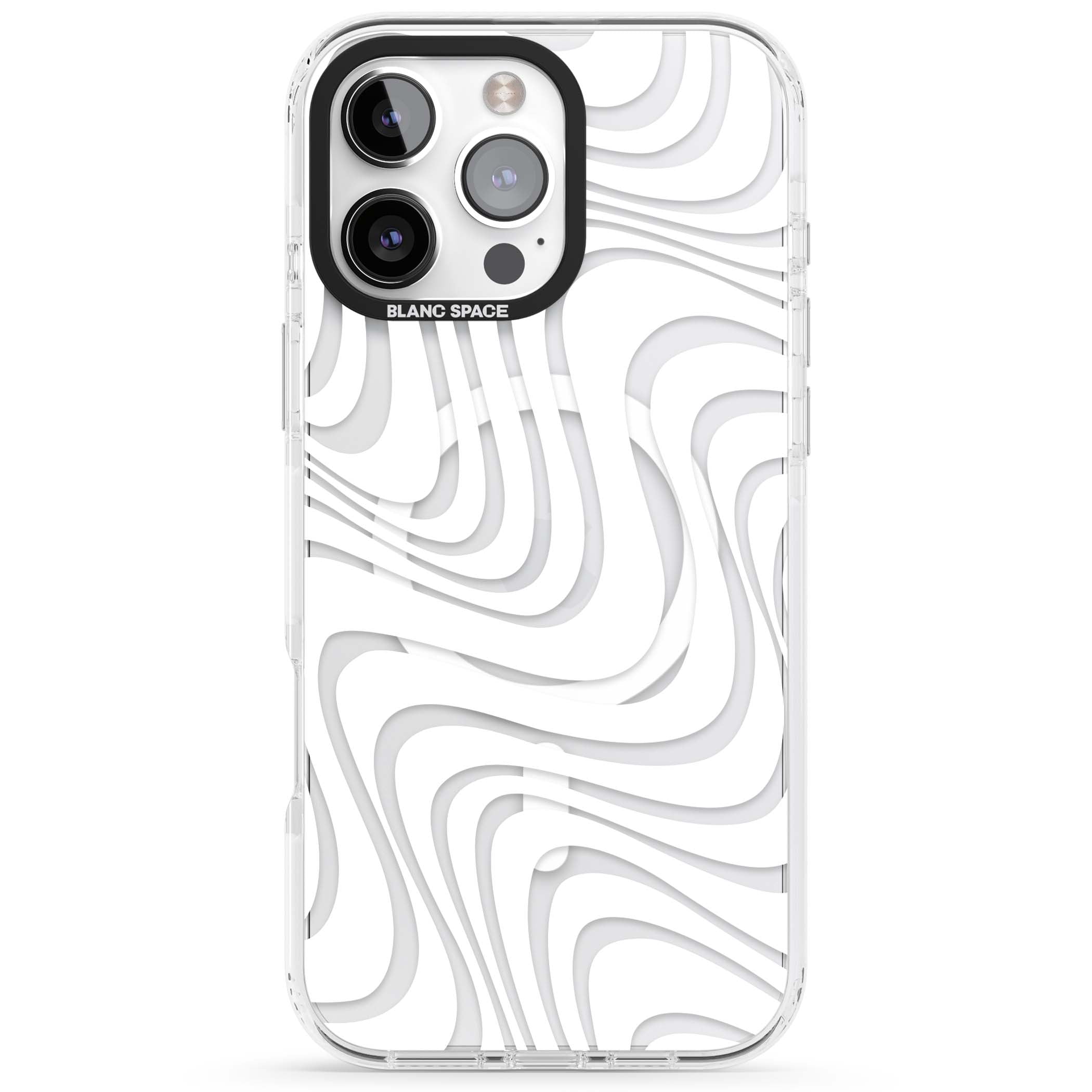 White Abstract Waves abstract iPhone case featuring flowing grey wave pattern on clear background | Impact Magsafe case for iPhone 16 Pro, iPhone 16 Pro Max