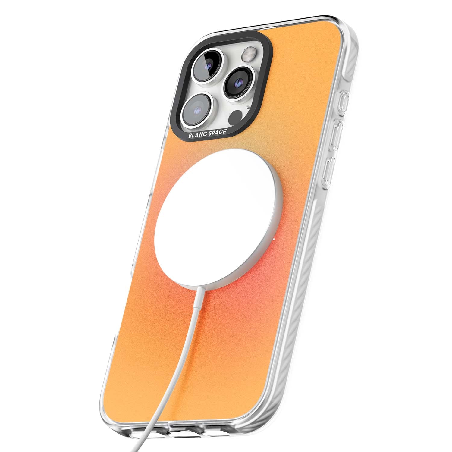 Good Energy quote iPhone case featuring an orange and pink aura gradient with white serif affirmation text | Impact Magsafe case for iPhone 16 Pro, iPhone 16 Pro Max