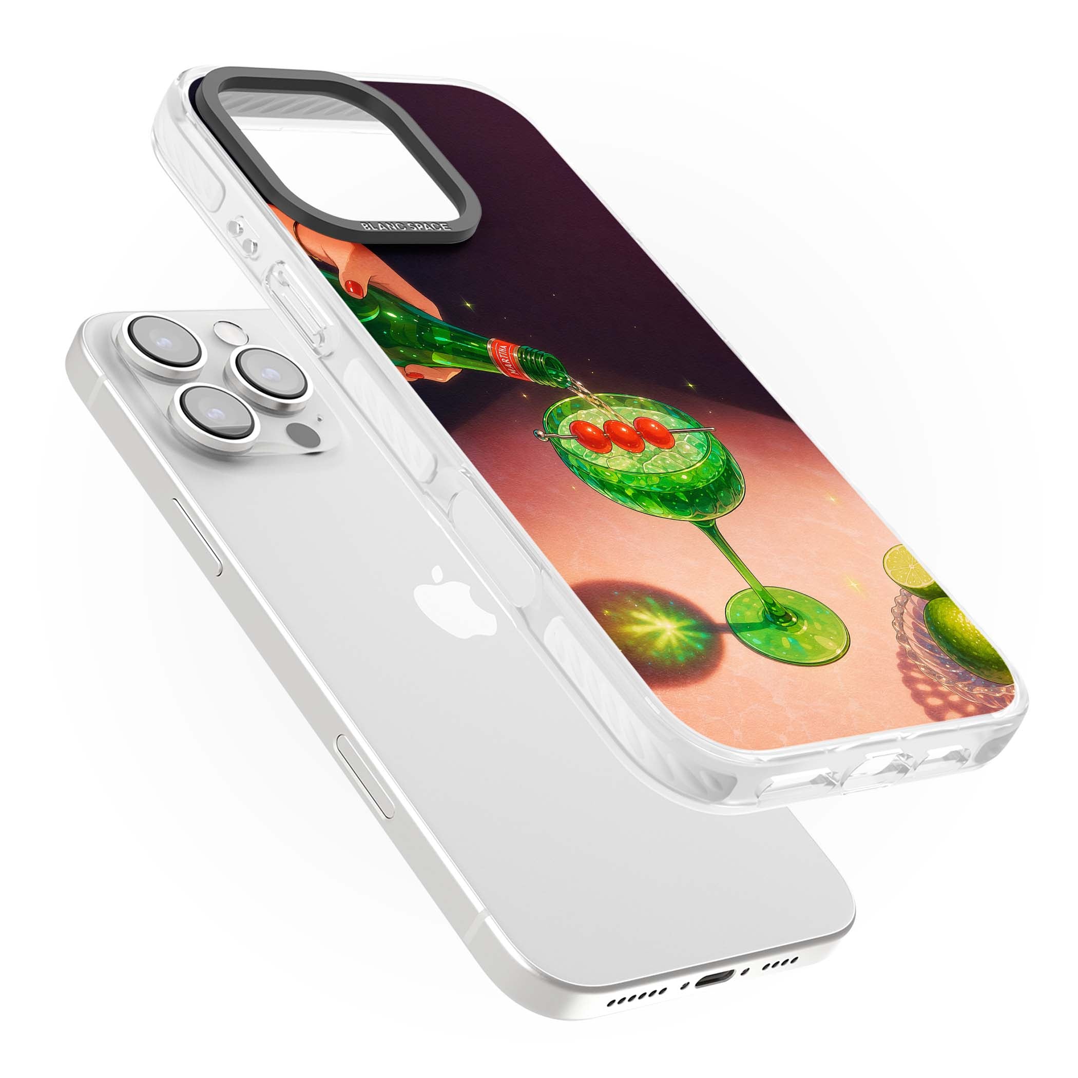 Absinthe Hour cocktail iPhone case featuring a green coupe glass, cherry garnish and vintage bottle pour illustration | Impact Magsafe case for iPhone 16 Pro, iPhone 16 Pro Max
