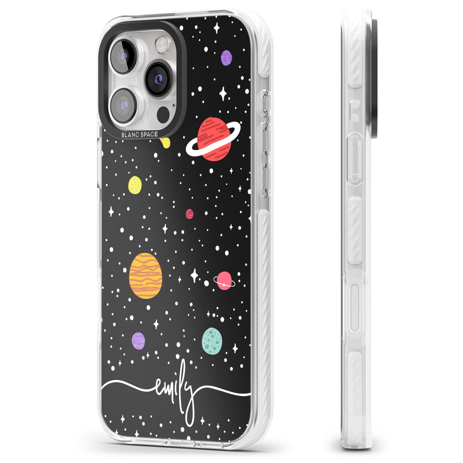 iPhone 16 Pro Max Personalised Cute Cartoon Planets Black Impact Phone Case