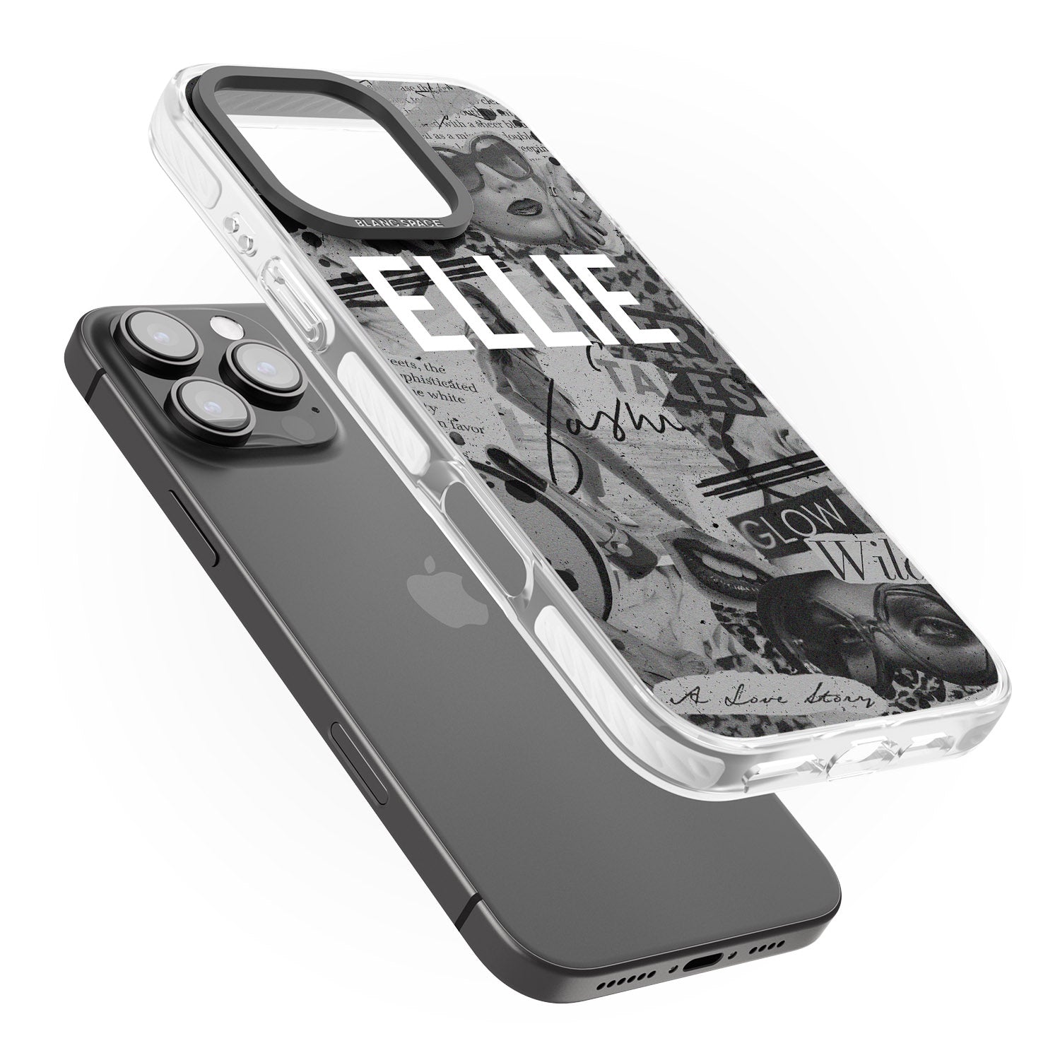 iPhone 16 Pro Max Personalised Grey Scale Fashion Collage Black Impact Phone Case