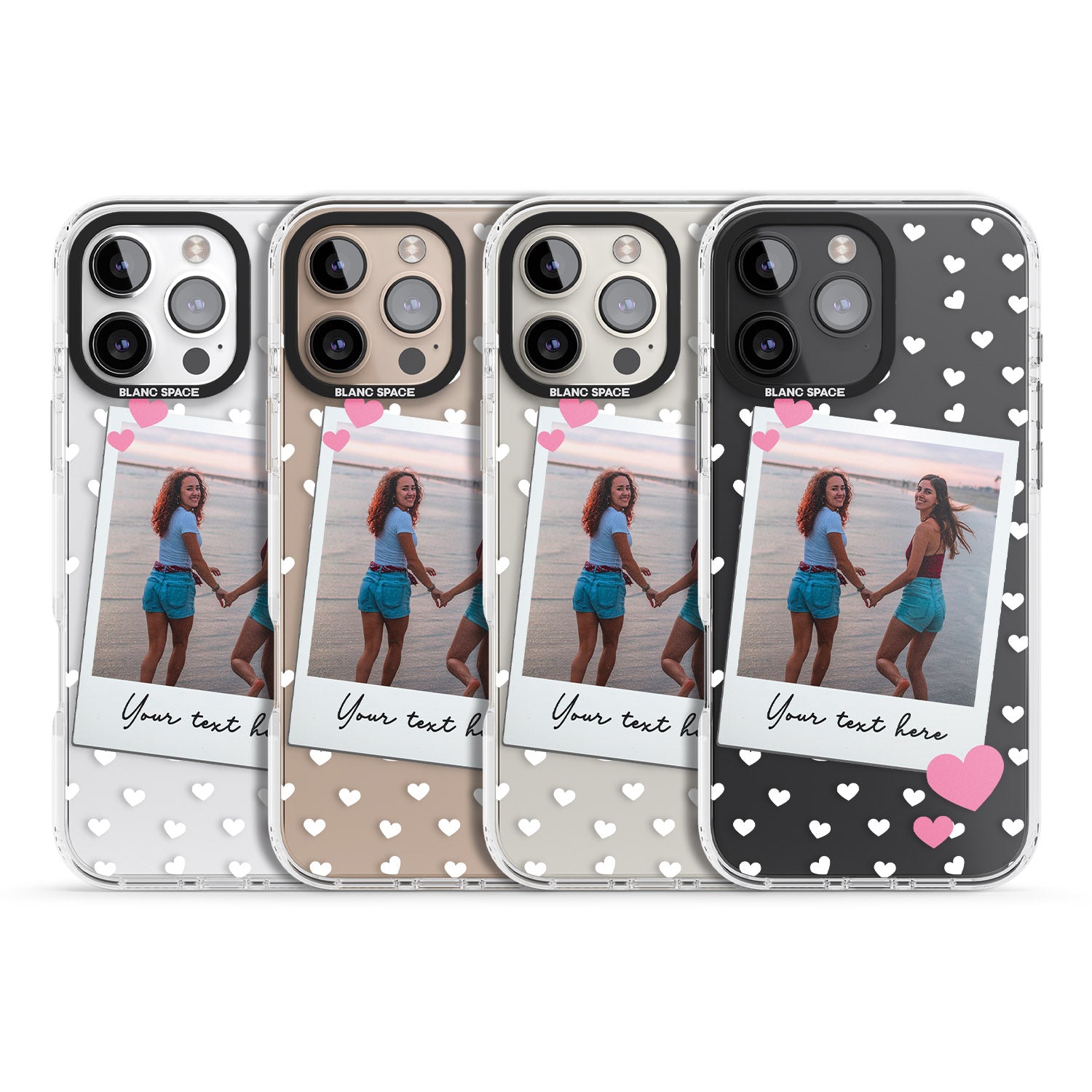 iPhone 16 Pro Max Personalised Instant Film & Hearts Photo Black Impact Phone Case