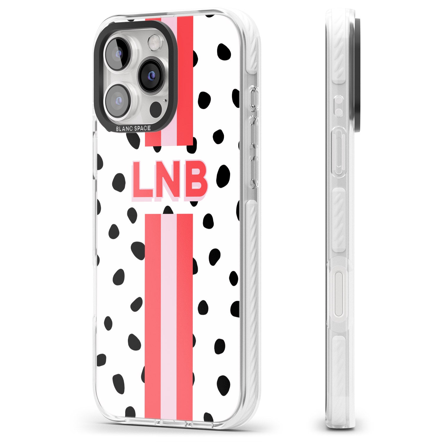 iPhone 16 Pro Max Personalised Polka & Pink Stripe Black Impact Phone Case