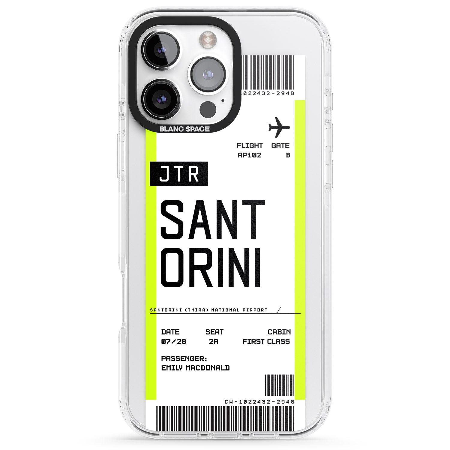iPhone 16 Pro Max Personalised Santorini Boarding Pass Black Impact Phone Case