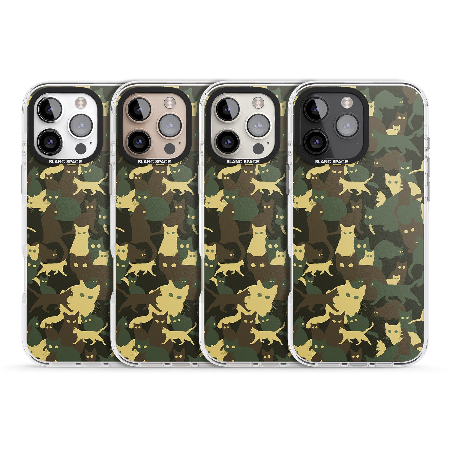 iPhone 16 Pro Max Forest Green Cat Camouflage Pattern Black Impact Phone Case