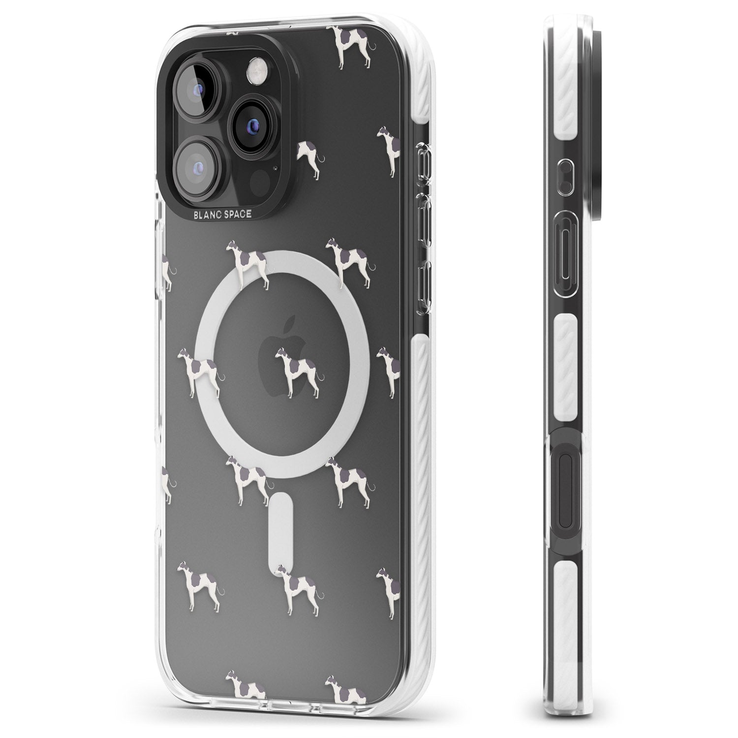 iPhone 16 Pro Max Greyhound Dog Pattern Clear Black Impact Phone Case