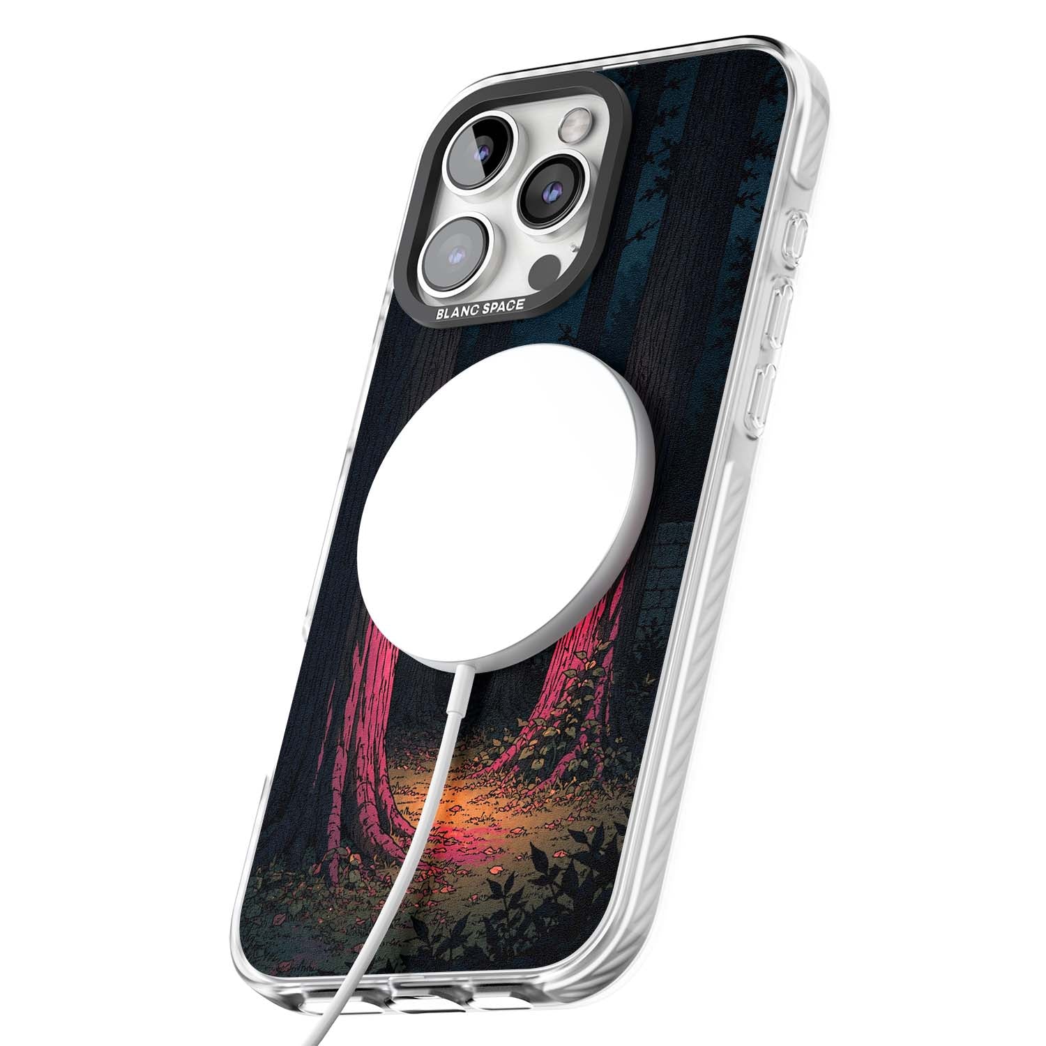 Forest Lantern dark academia iPhone case featuring a moonlit forest, glowing lantern, and stone wall pathway | Impact Magsafe case for iPhone 16 Pro, iPhone 16 Pro Max