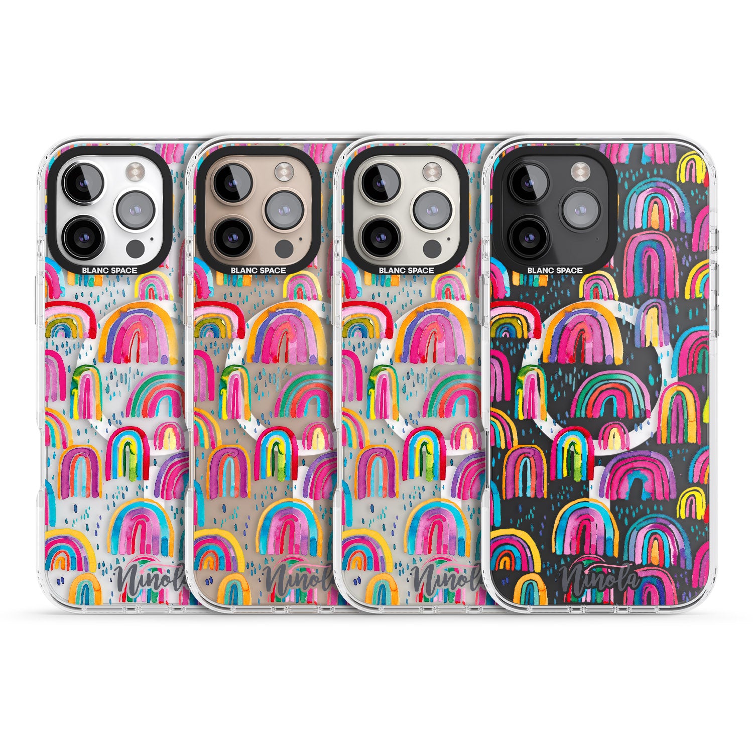 iPhone 16 Pro Max Cute Watercolor Rainbows Black Impact Phone Case