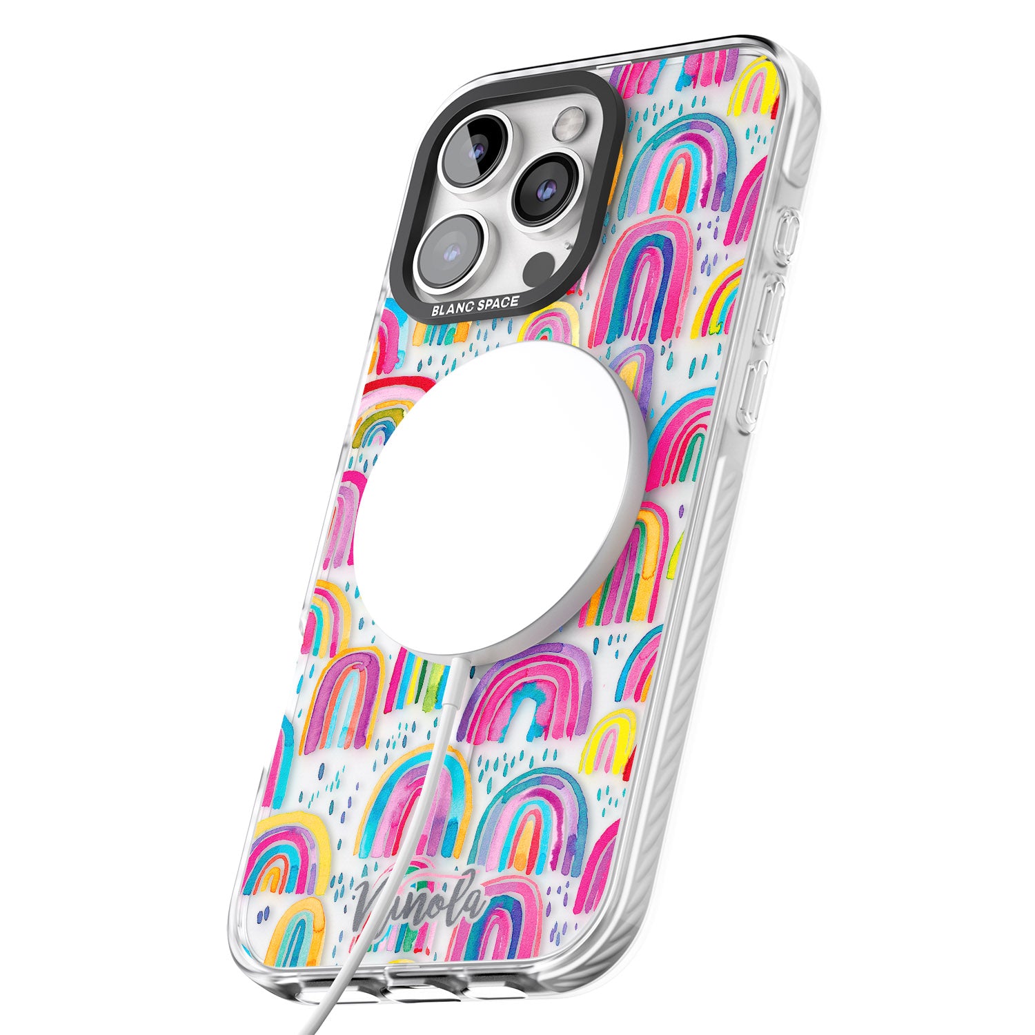 iPhone 16 Pro Max Cute Watercolor Rainbows Black Impact Phone Case
