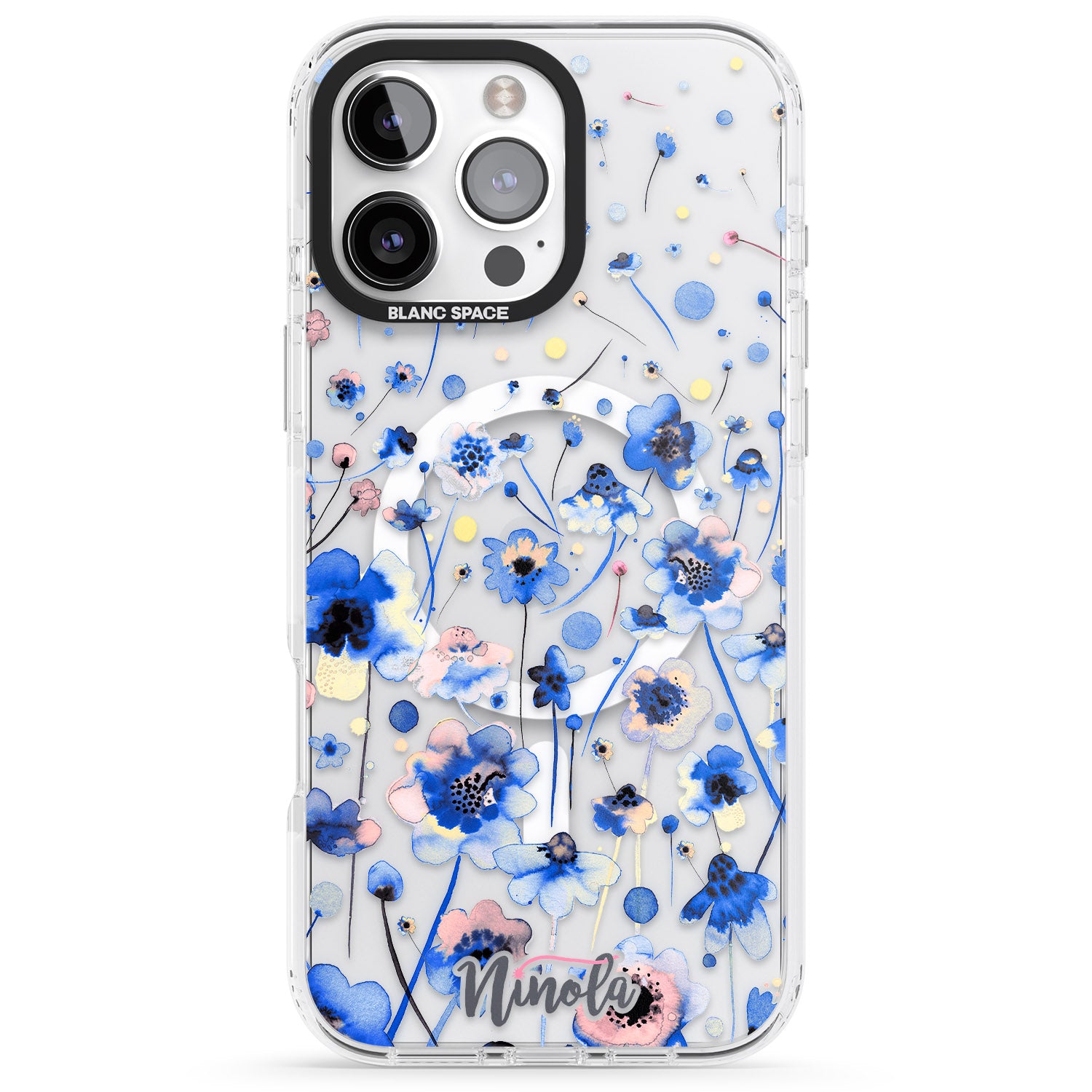 iPhone 16 Pro Max Ink Flowers Blue Black Impact Phone Case