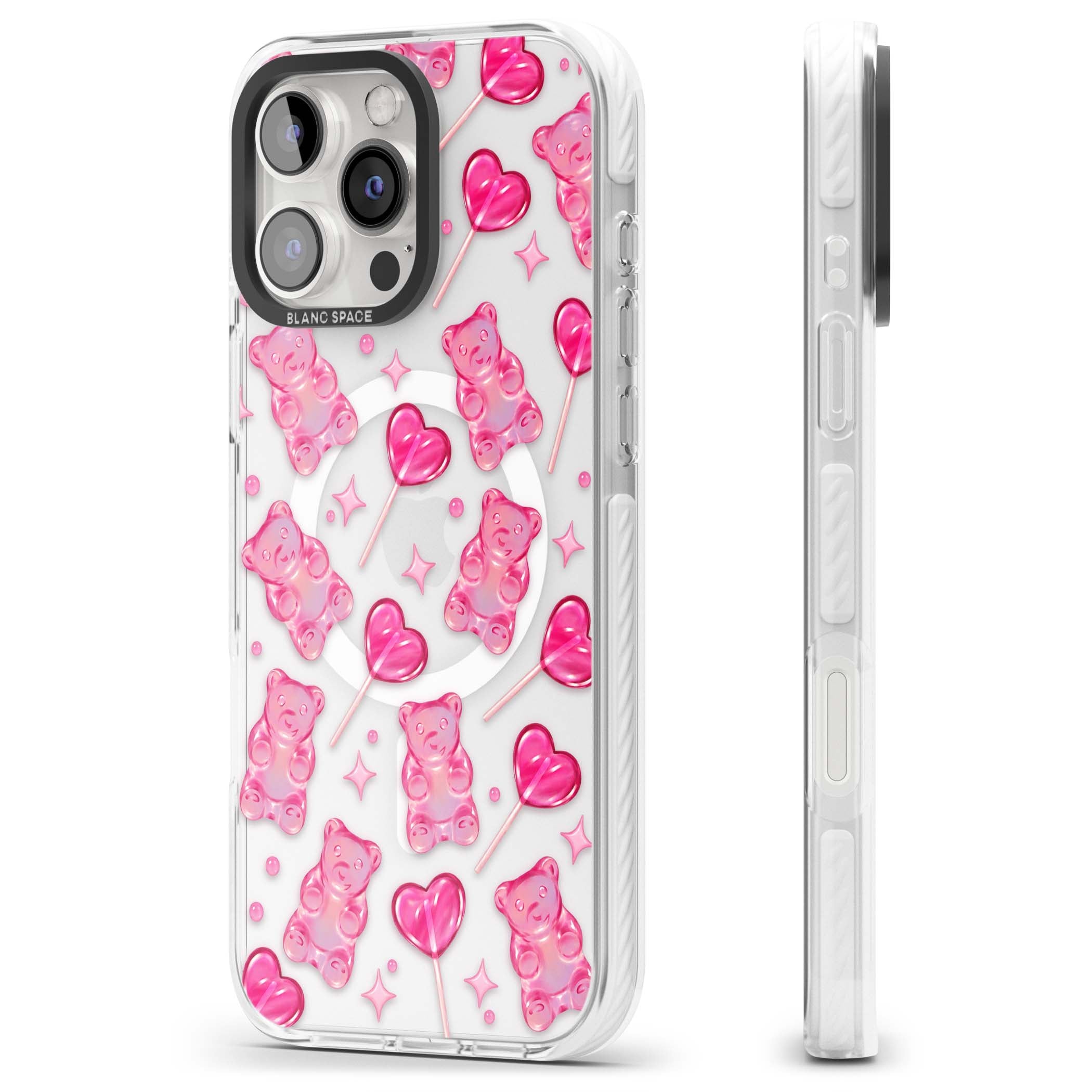 Pink Sugar pinkcore iPhone case featuring pink gummy bears, heart-shaped lollipops and sparkle stars | Impact Magsafe case for iPhone 16 Pro, iPhone 16 Pro Max