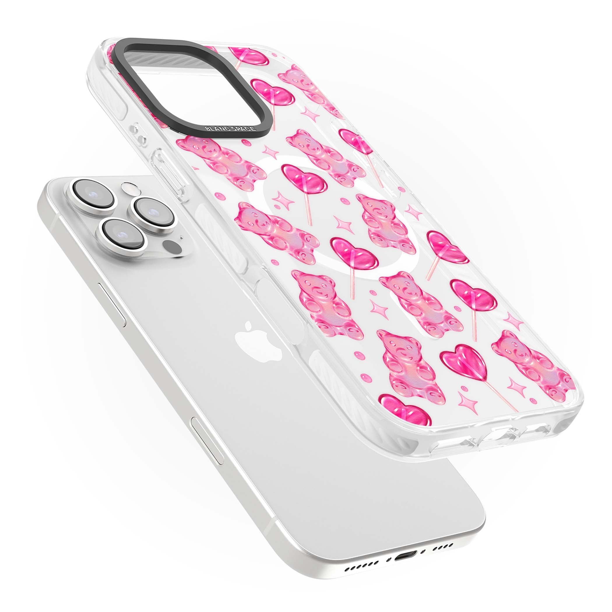 Pink Sugar pinkcore iPhone case featuring pink gummy bears, heart-shaped lollipops and sparkle stars | Impact Magsafe case for iPhone 16 Pro, iPhone 16 Pro Max