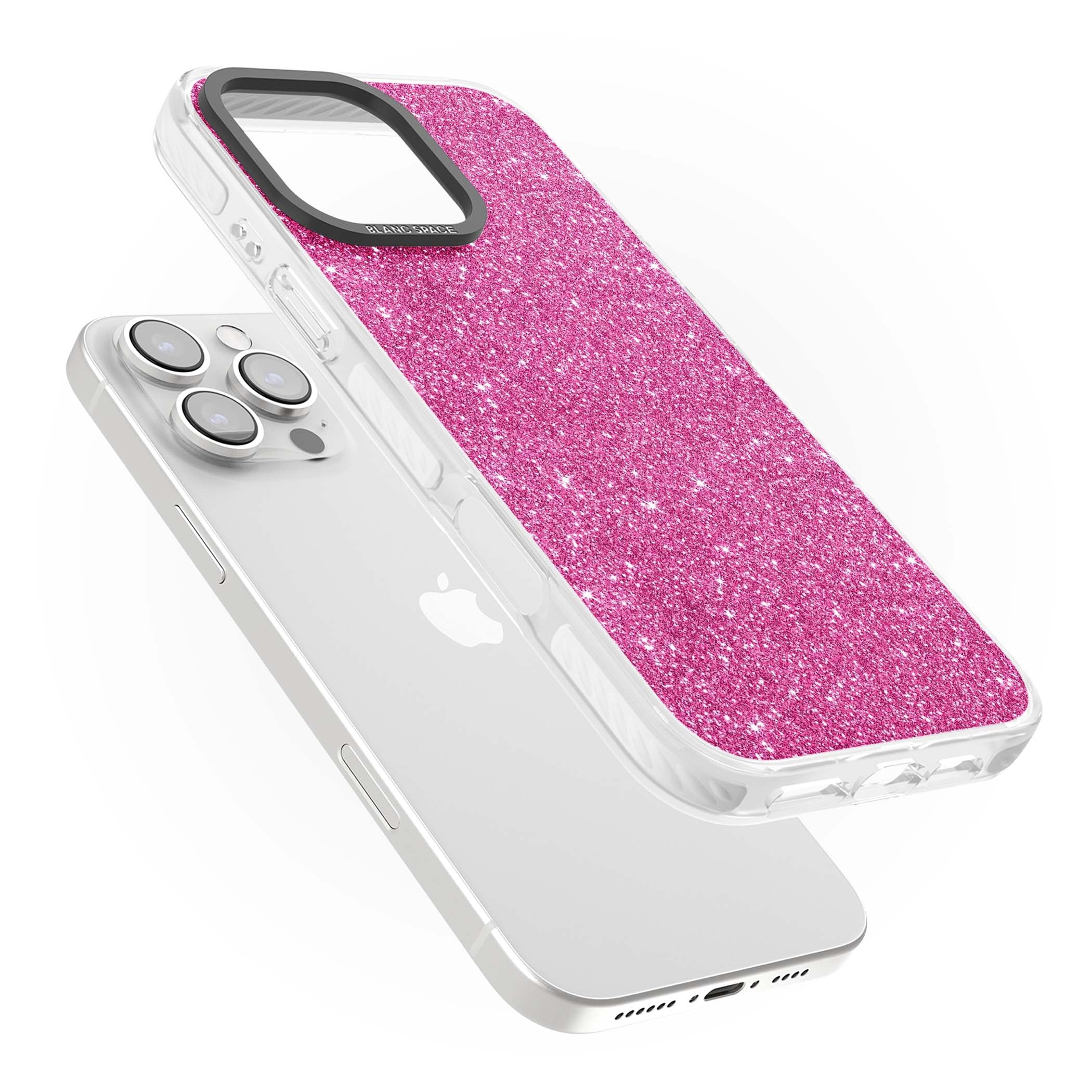 Pink Glitter Y2K iPhone case featuring hot pink glitter wallpaper with sparkle shimmer effect | Impact Magsafe case for iPhone 16 Pro, iPhone 16 Pro Max