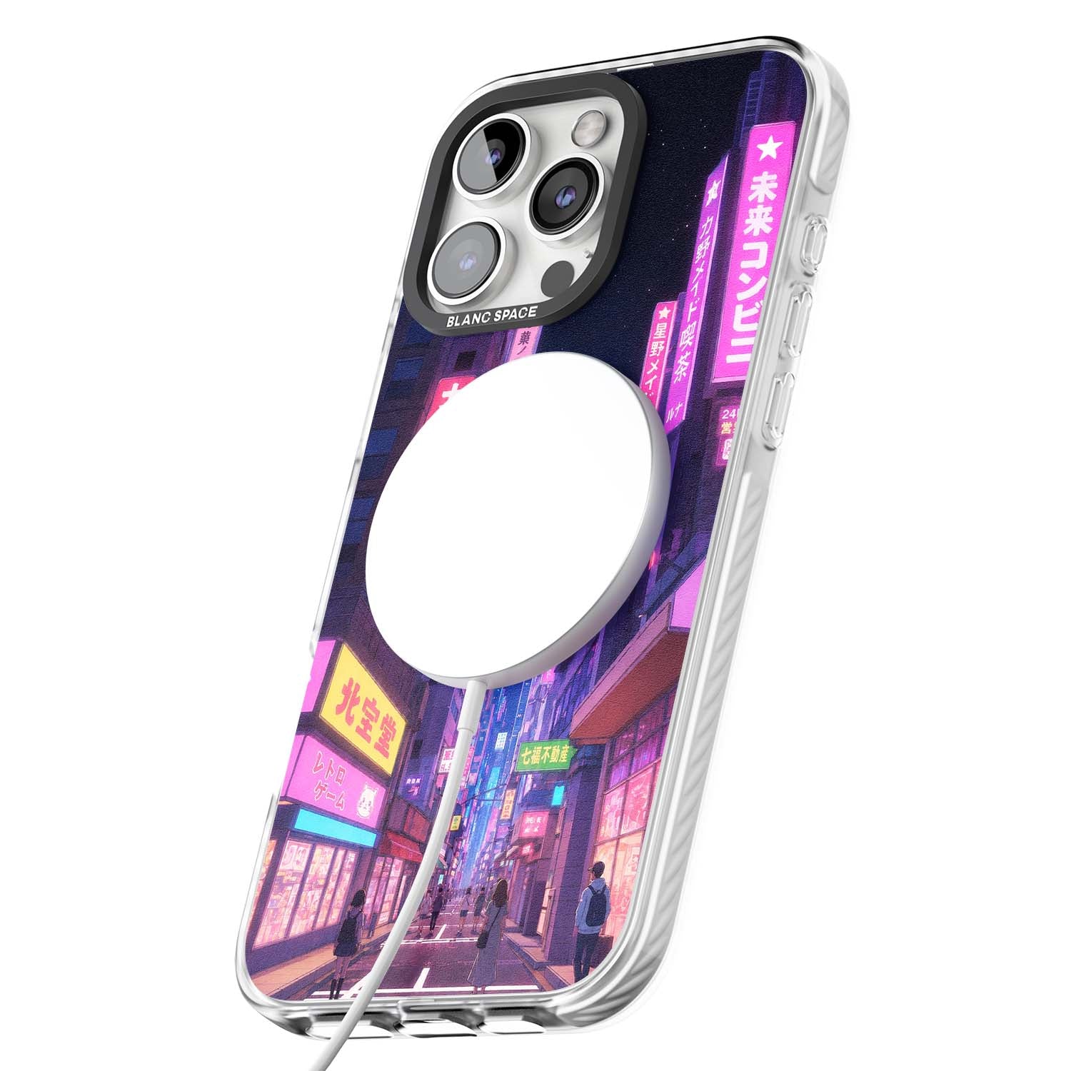Shibuya At Night Japanese neon city iPhone case featuring glowing kanji signs, pink storefronts and a Tokyo street at n | Impact Magsafe case for iPhone 16 Pro, iPhone 16 Pro Max