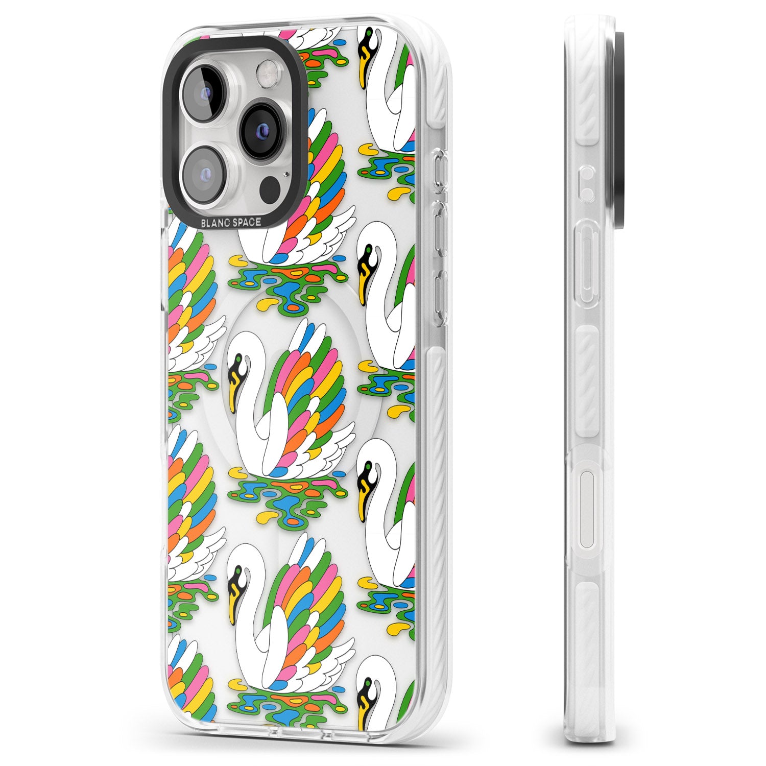 iPhone 16 Pro Max Colourful Swan Pattern Black Impact Phone Case