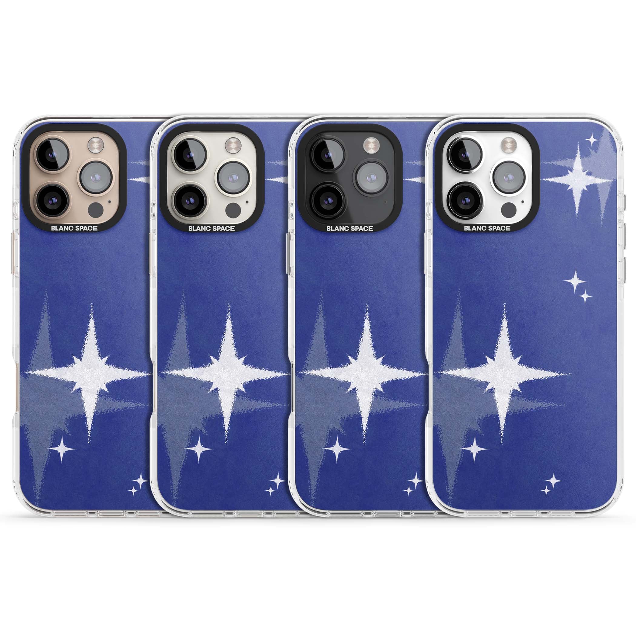 Blue Sparkle celestial iPhone case featuring sparkling silver stars on a deep blue painterly night sky | Impact Magsafe case for iPhone 16 Pro, iPhone 16 Pro Max